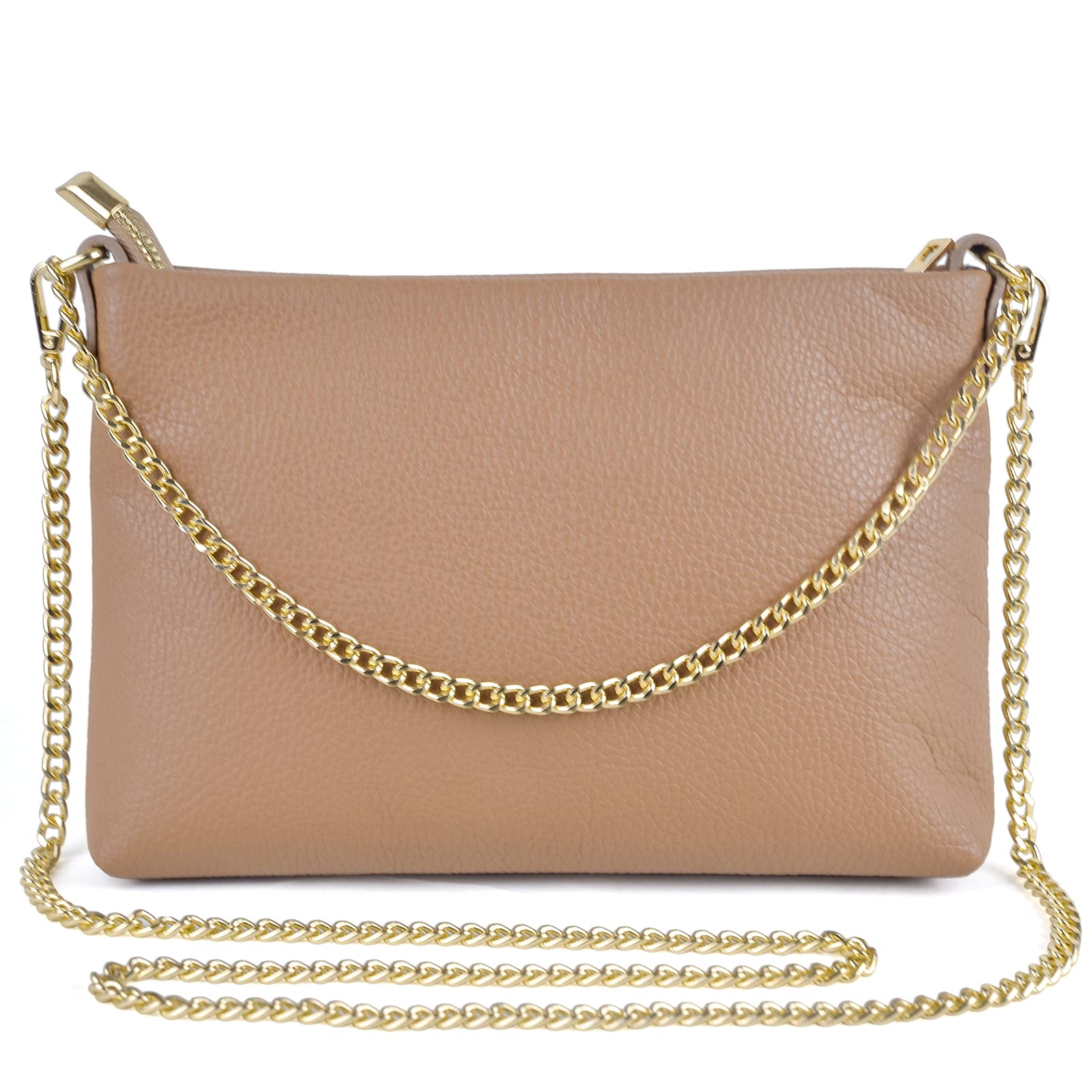 Italian Genuine Leather Handbag for Women Clutch Evening Bag Gold Chain Strap Shoulder Bag Crossbody Purse