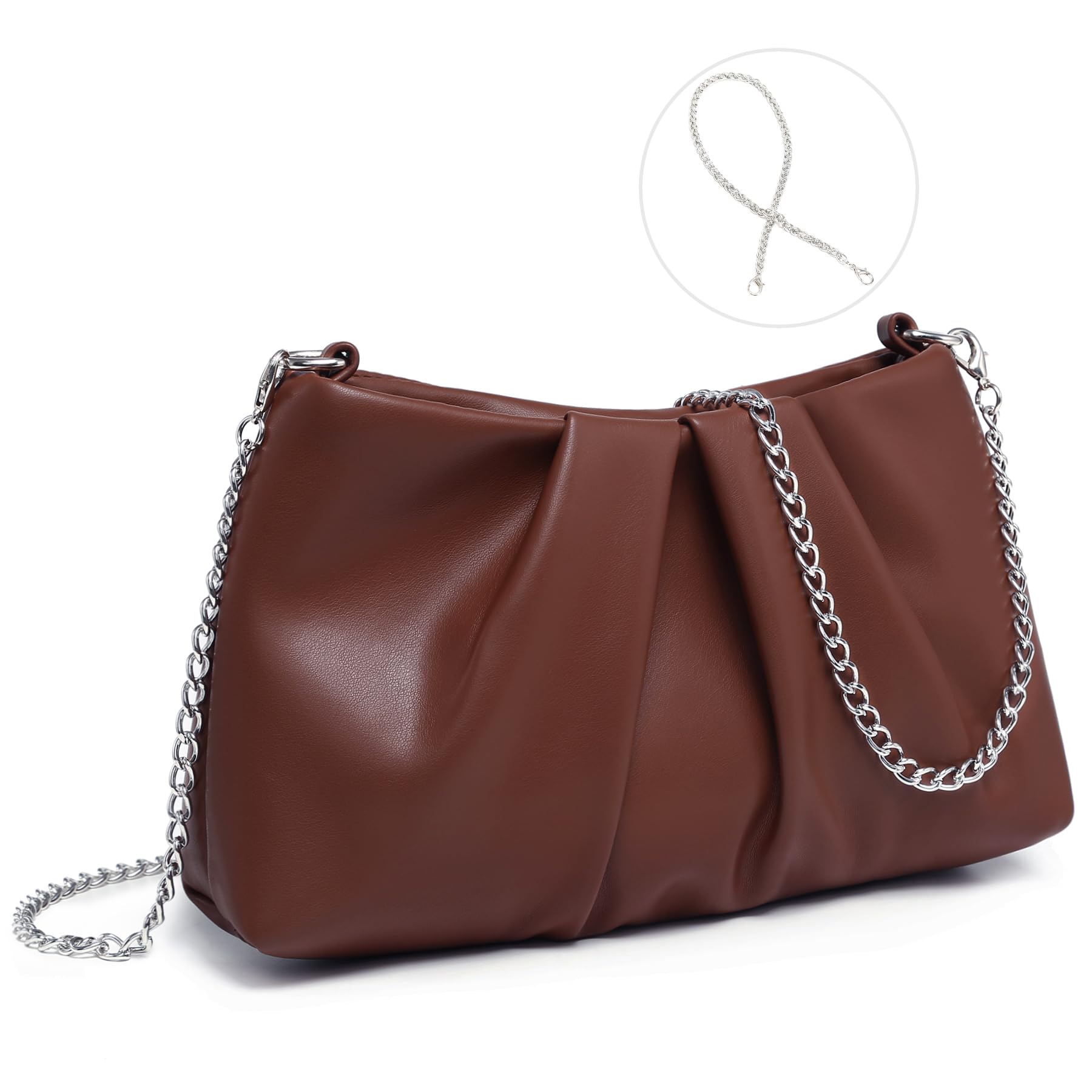 Elegant Pleated Evening Bag Soft Vegan Leather Clutch Purse Dressy Formal Handbag with 2 Chain Straps for Women