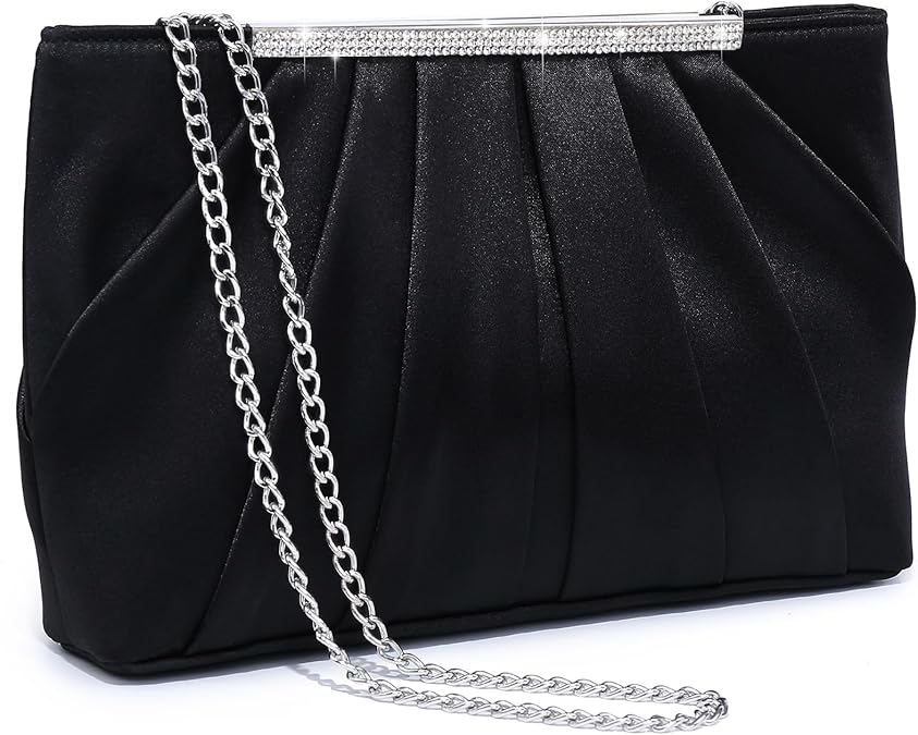 Elegant Pleated Evening Clutch Bags for Women Formal Handbags Purses for Wedding Party Prom with Sparkly Rhinestones