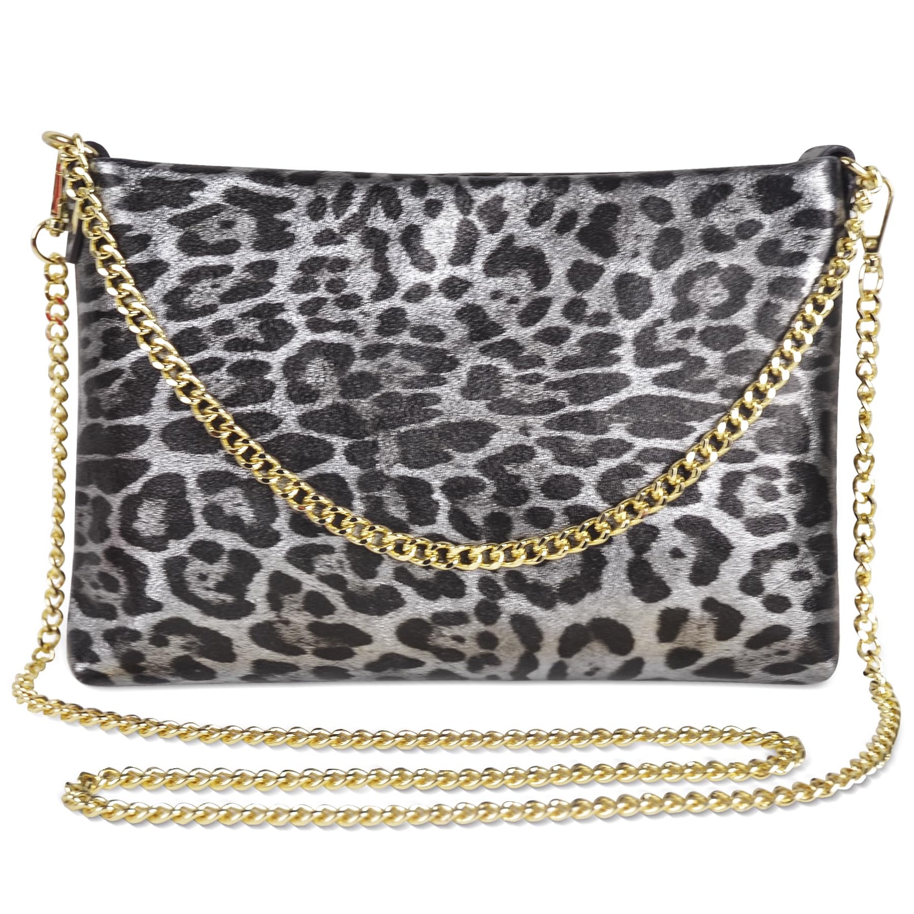 Italian Genuine Leather Handbag for Women Clutch Evening Bag Gold Chain Strap Shoulder Bag Crossbody Purse