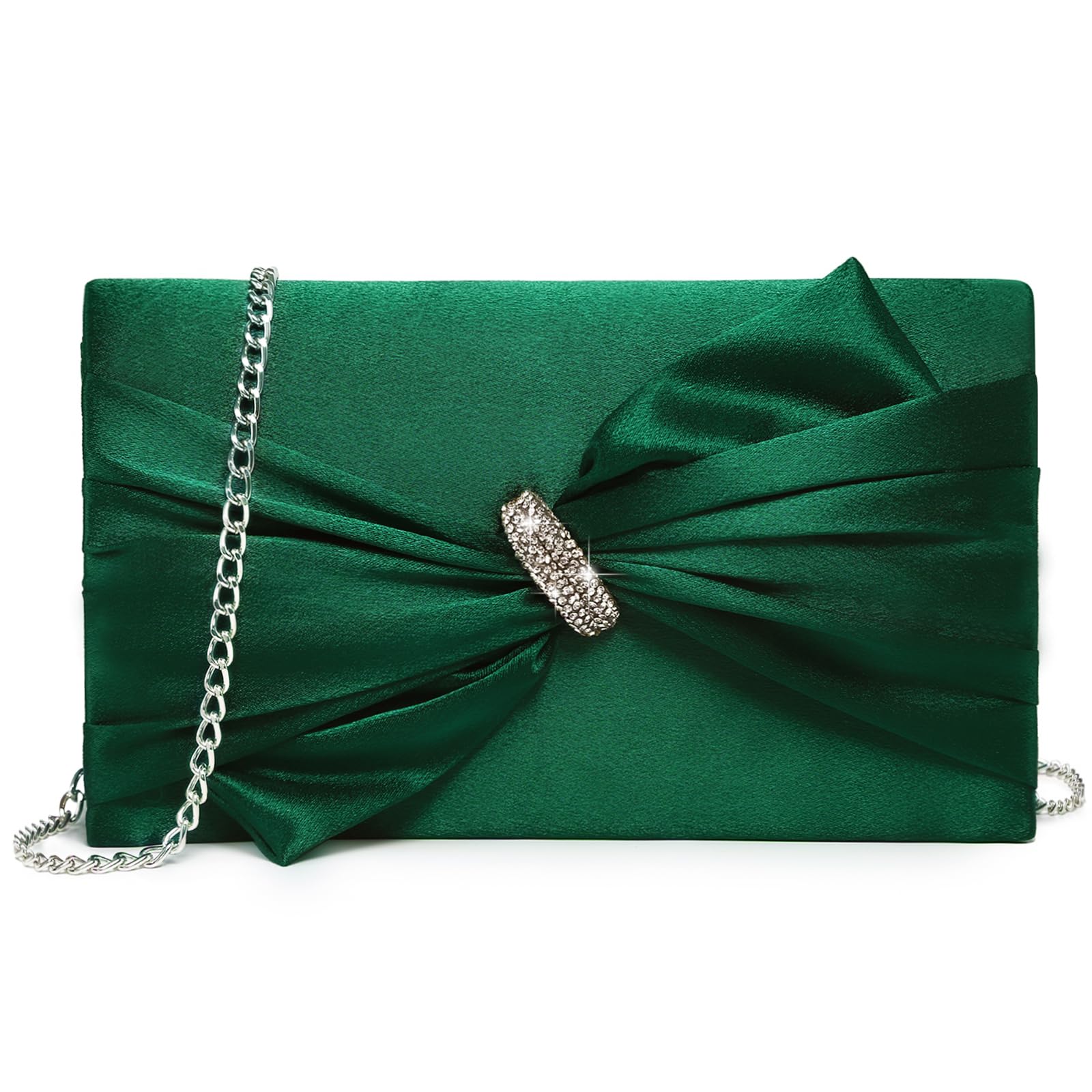 Women Elegant Satin Bow Flap Evening Bag Rhinestone Clutch Purse Handbag Formal/Wedding/Prom/Party