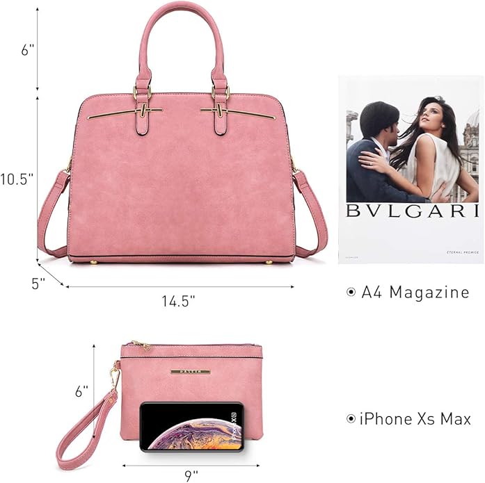 Women Handbag Wallet Tote Shoulder Hobo Bag Top Handle Satchel Purse Set 2pcs with 3 Compartments