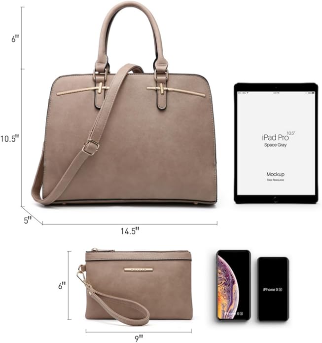 Women Handbag Wallet Tote Shoulder Hobo Bag Top Handle Satchel Purse Set 2pcs with 3 Compartments