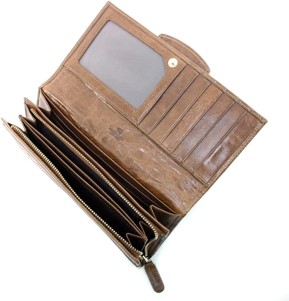 Dasein Women Genuine Italian Leather Checkbook Wallet Purse Card Case
