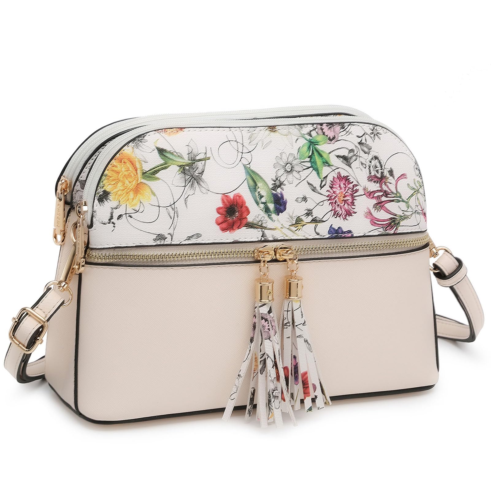Women Tassel Zipper Pocket Crossbody Bag Shoulder Purse with Multi Pockets