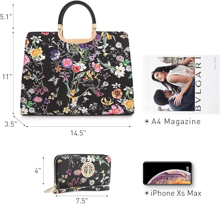 Womens Handbag Top Handle Shoulder Bag Tote Satchel Purse Work Bag with Matching Wallet