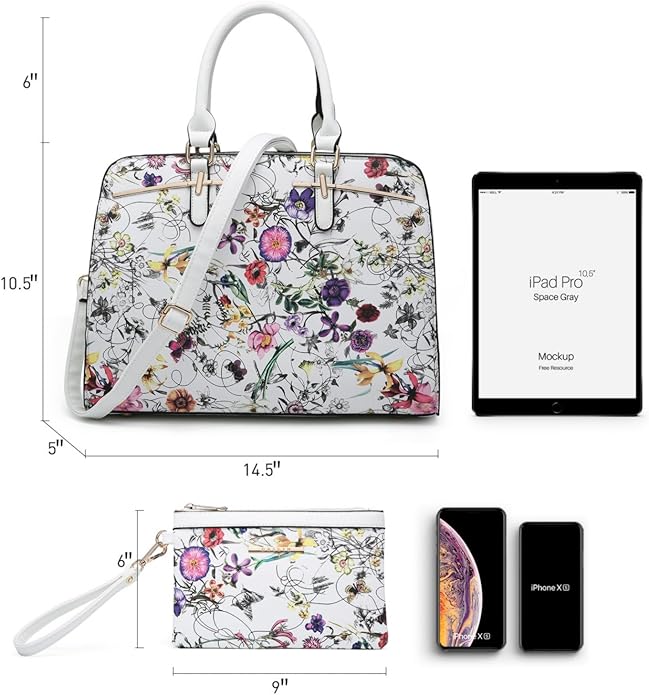 Women Handbag Wallet Tote Shoulder Hobo Bag Top Handle Satchel Purse Set 2pcs with 3 Compartments