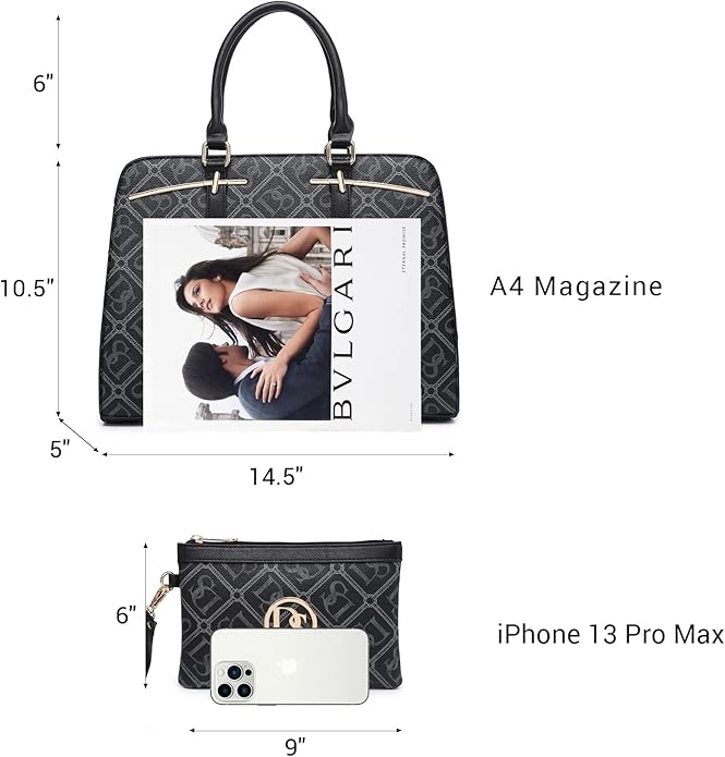 Women Handbag Wallet Tote Shoulder Hobo Bag Top Handle Satchel Purse Set 2pcs with 3 Compartments
