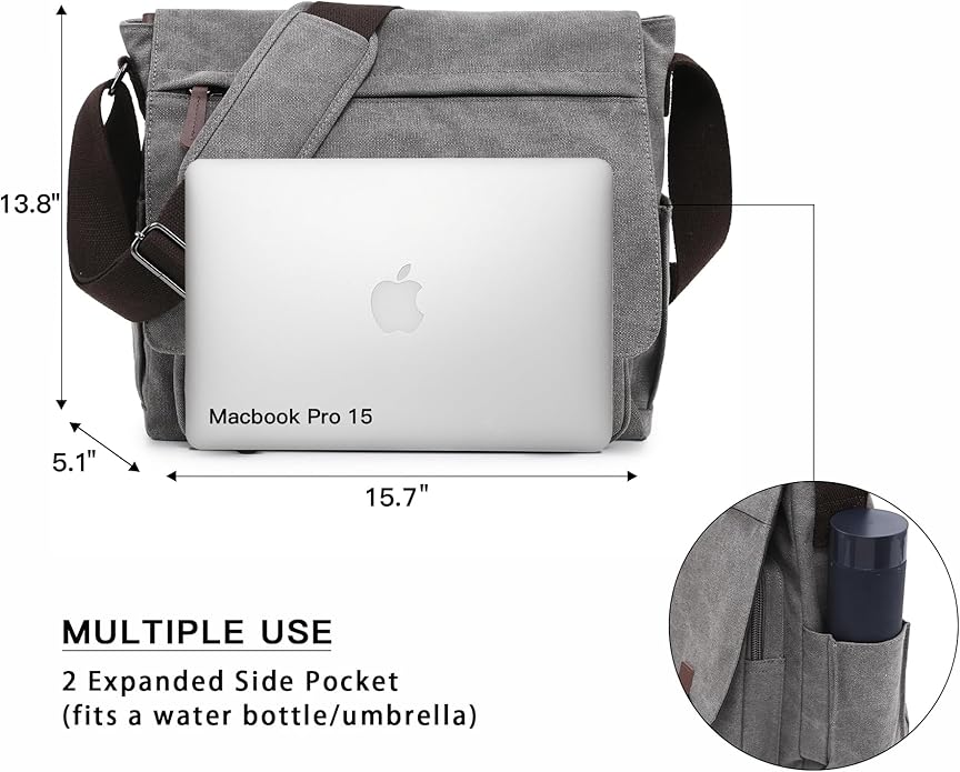 Large Vintage Canvas Messenger Shoulder Bag Travel Crossbody Purse Briefcase Business Bag for 15inch Laptop