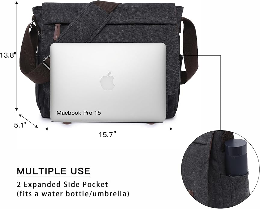 Large Vintage Canvas Messenger Shoulder Bag Travel Crossbody Purse Briefcase Business Bag for 15inch Laptop