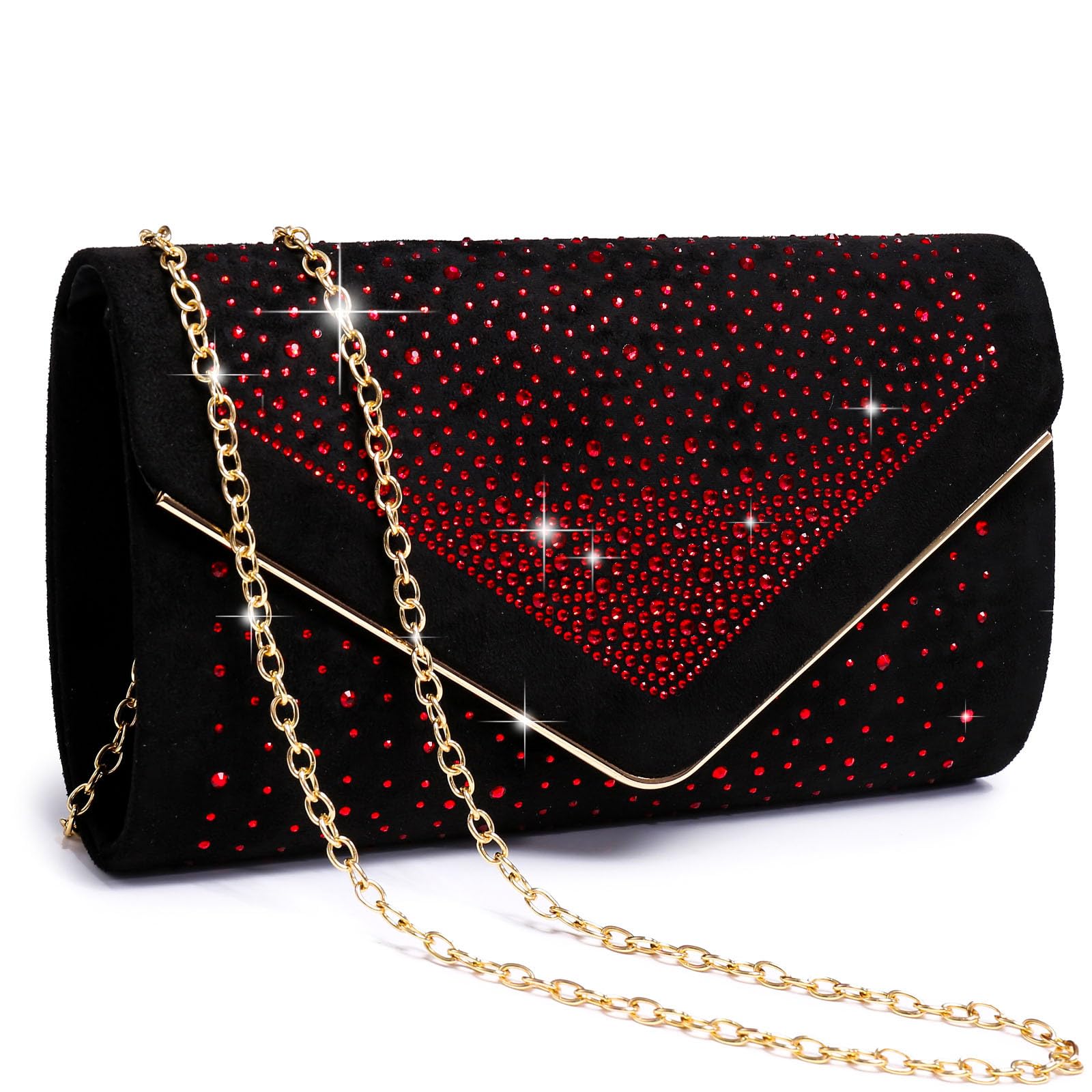 Women Rhinestone Evening Bag Faux Suede Clutch Formal Party Sparkly Purses Cocktail Wedding Handbag