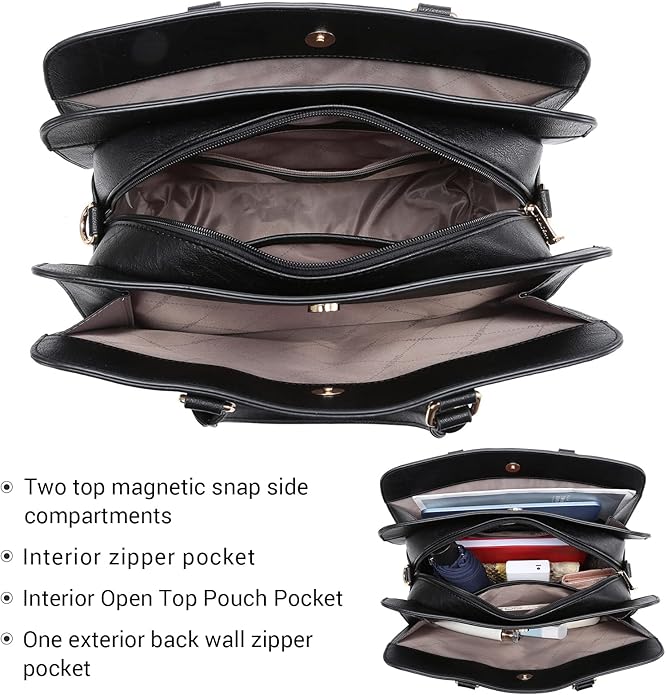 Women Handbag Wallet Tote Shoulder Hobo Bag Top Handle Satchel Purse Set 2pcs with 3 Compartments