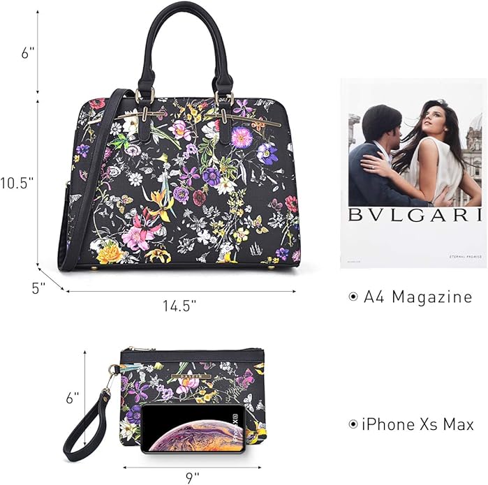 Women Handbag Wallet Tote Shoulder Hobo Bag Top Handle Satchel Purse Set 2pcs with 3 Compartments