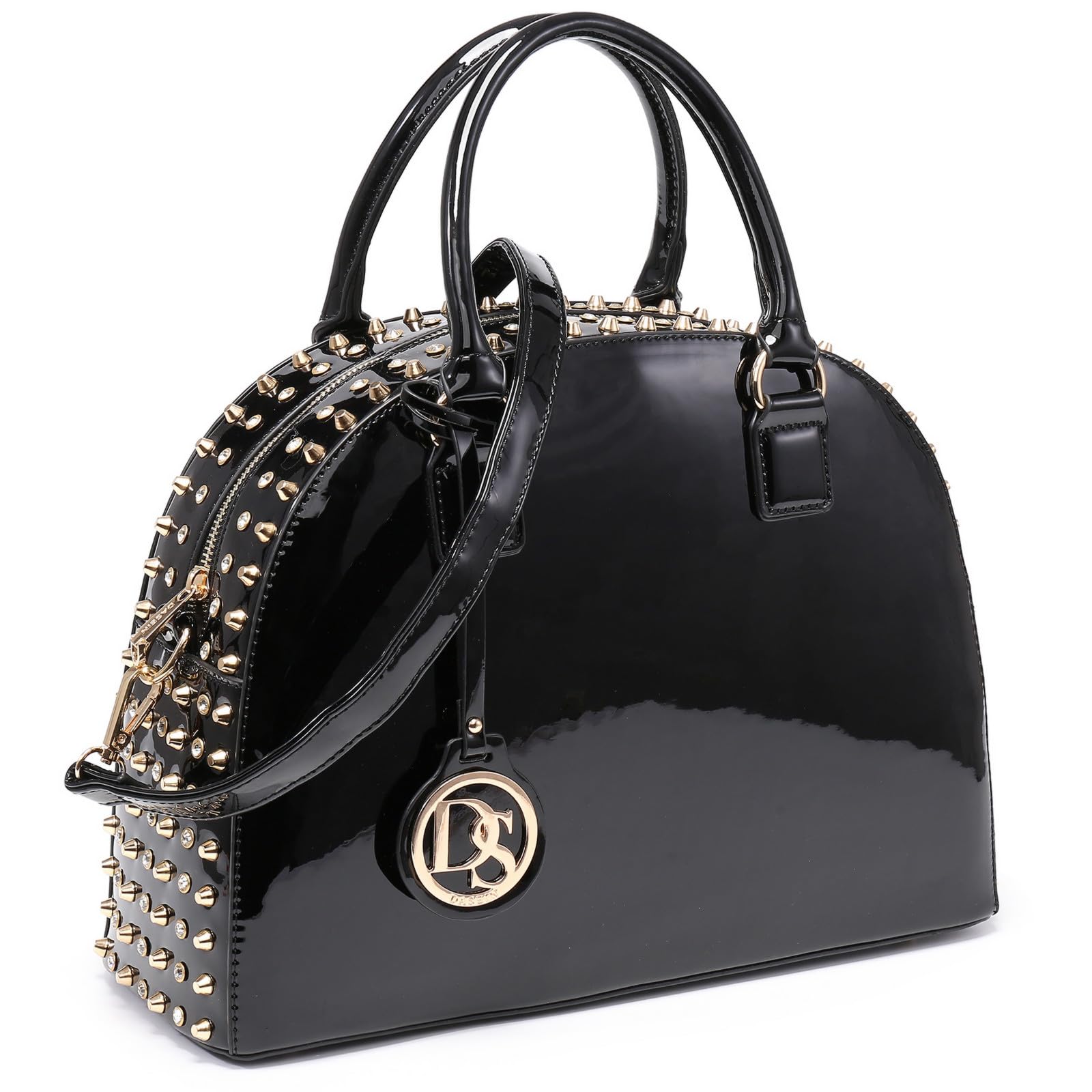 Women Patent Leather Purses Handbags Dome Satchel Purse Work Tote Structured Shoulder Bag with Long Strap