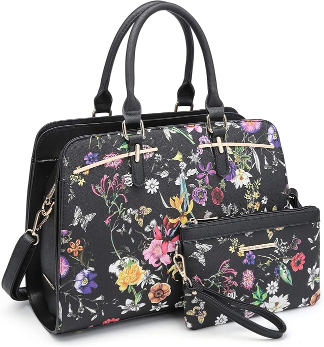 Women Handbag Wallet Tote Shoulder Hobo Bag Top Handle Satchel Purse Set 2pcs with 3 Compartments