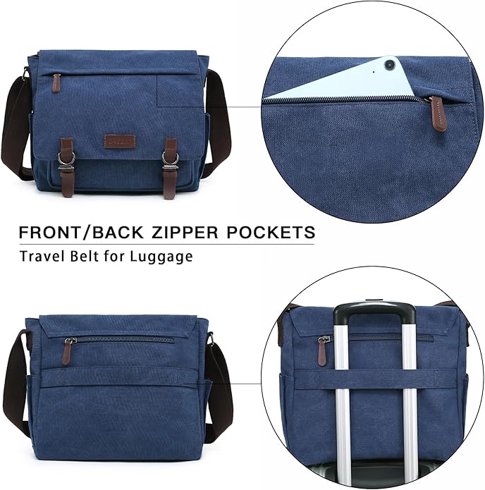 Large Vintage Canvas Messenger Shoulder Bag Travel Crossbody Purse Briefcase Business Bag for 15inch Laptop