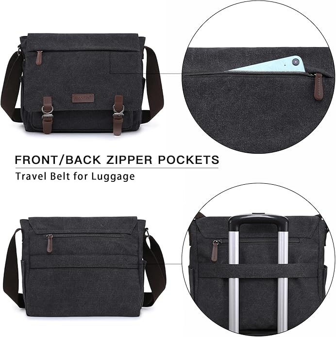 Large Vintage Canvas Messenger Shoulder Bag Travel Crossbody Purse Briefcase Business Bag for 15inch Laptop