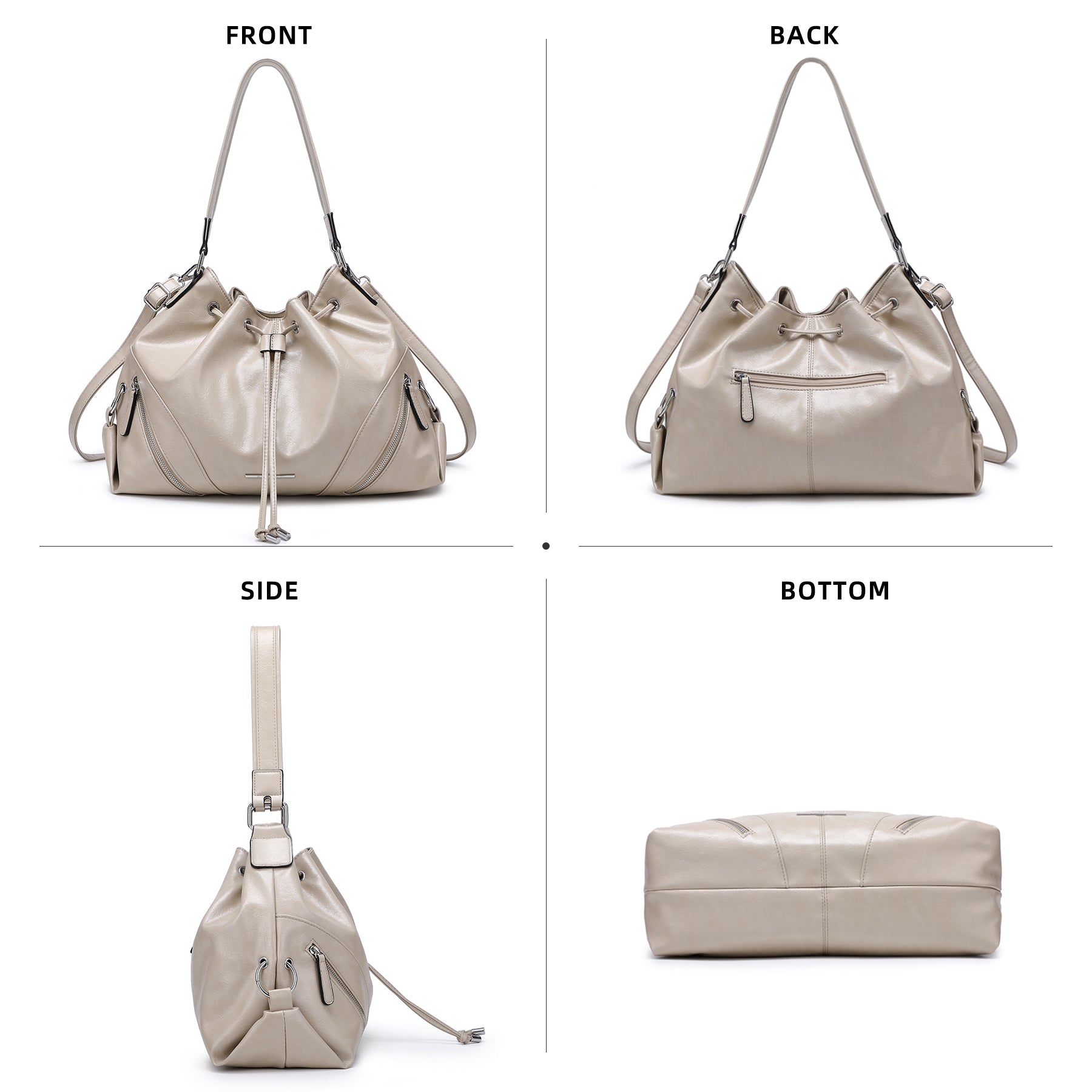 Large Hobo Bag Drawstring Handbag Purses for Women Bucket Tote Bags for Work/Travel/Commute