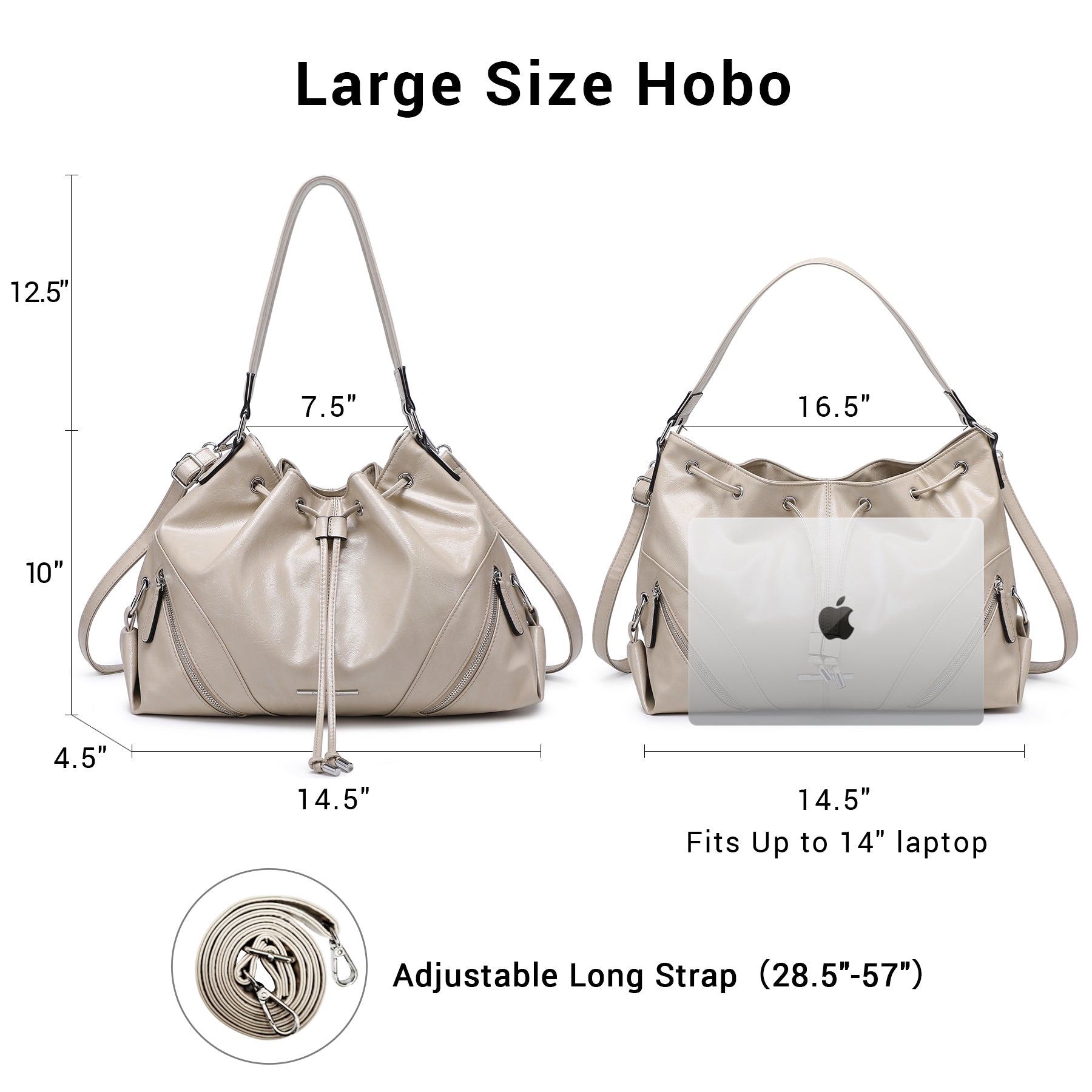 Large Hobo Bag Drawstring Handbag Purses for Women Bucket Tote Bags for Work/Travel/Commute