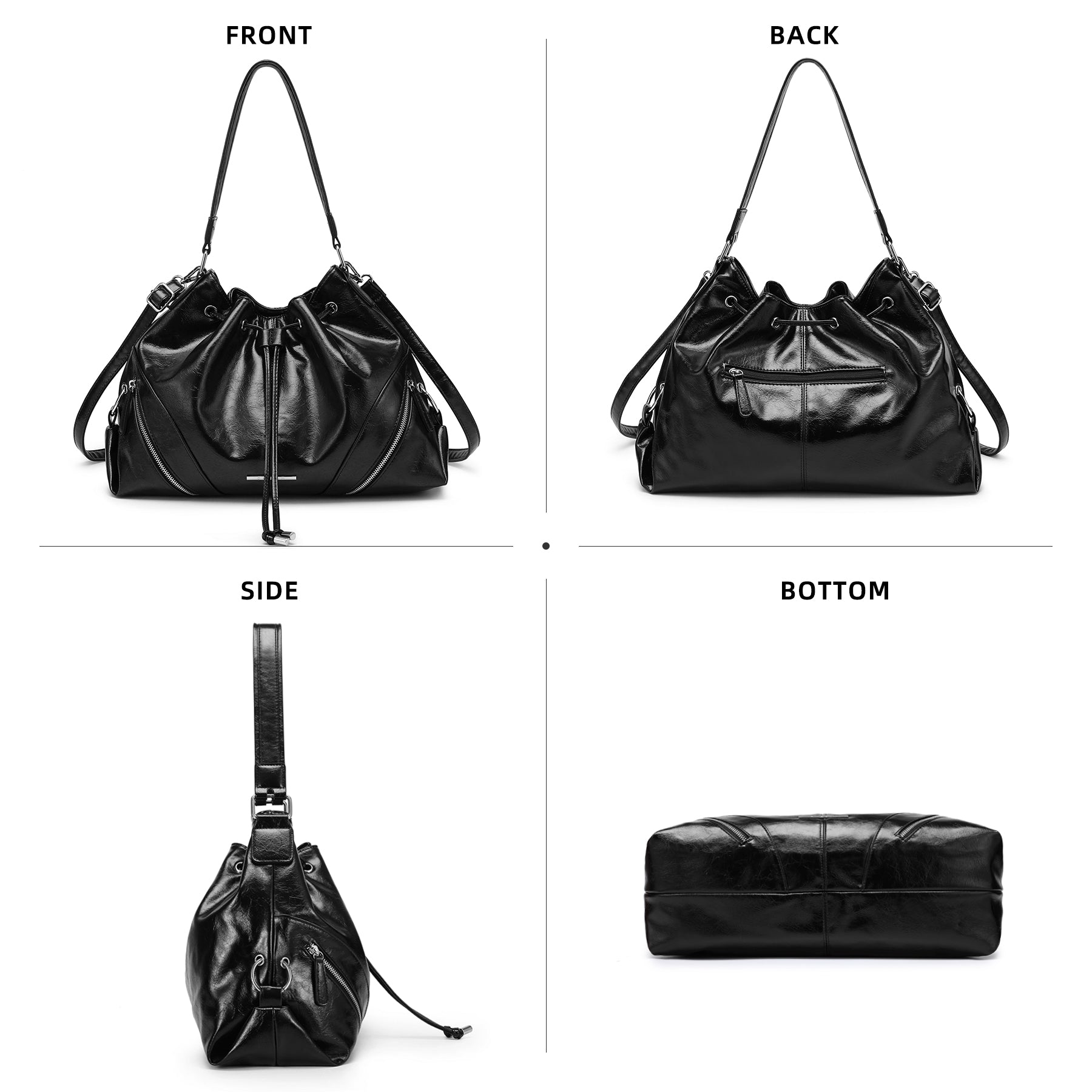 Large Hobo Bag Drawstring Handbag Purses for Women Bucket Tote Bags for Work/Travel/Commute