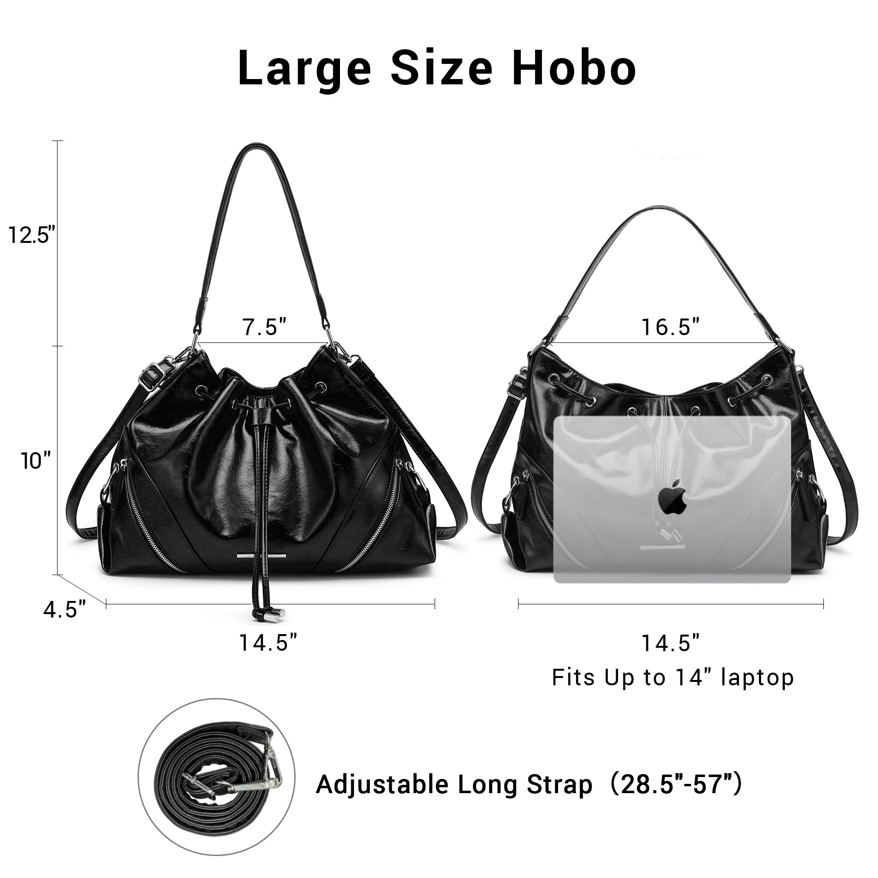 Large Hobo Bag Drawstring Handbag Purses for Women Bucket Tote Bags for Work/Travel/Commute