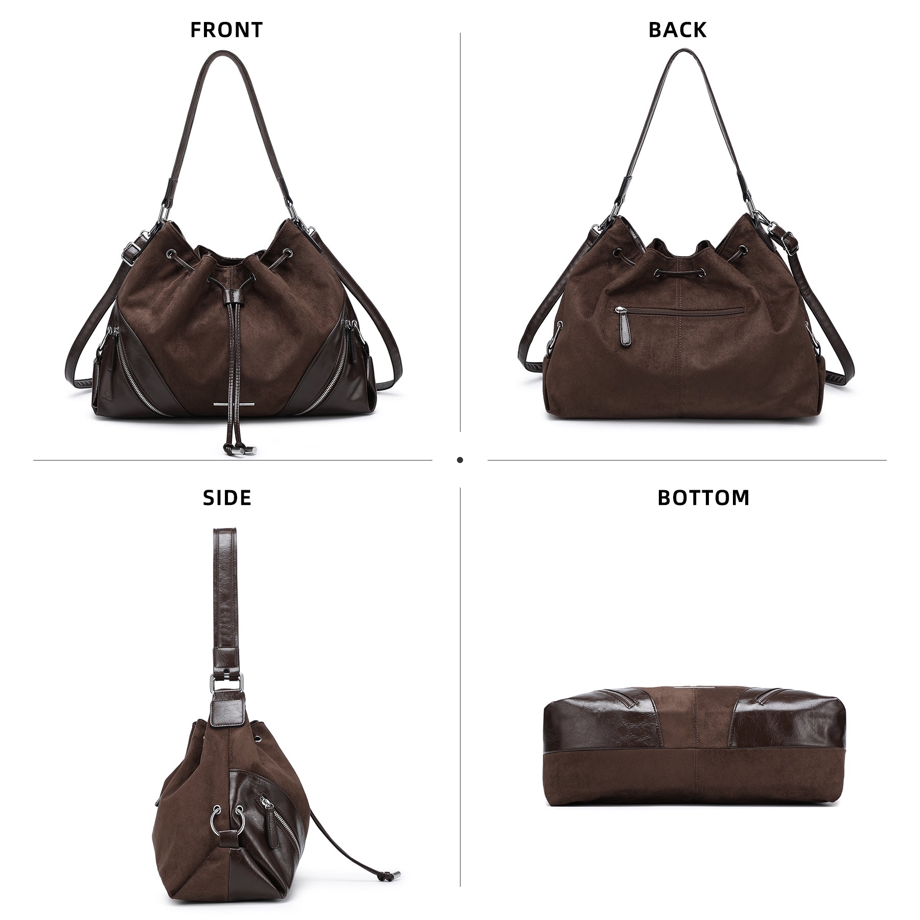 Large Hobo Bag Drawstring Handbag Purses for Women Bucket Tote Bags for Work/Travel/Commute