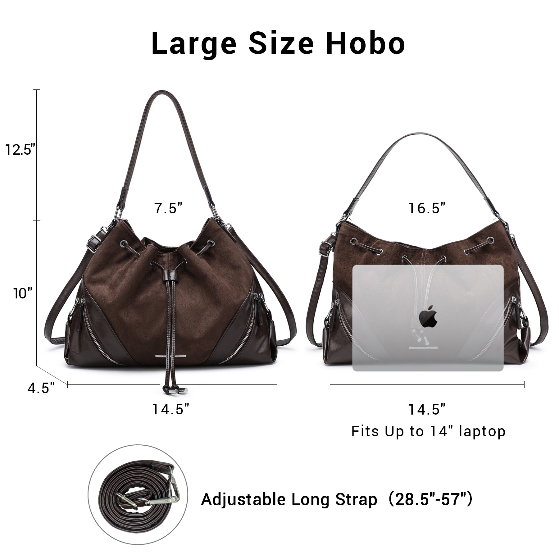 Large Hobo Bag Drawstring Handbag Purses for Women Bucket Tote Bags for Work/Travel/Commute