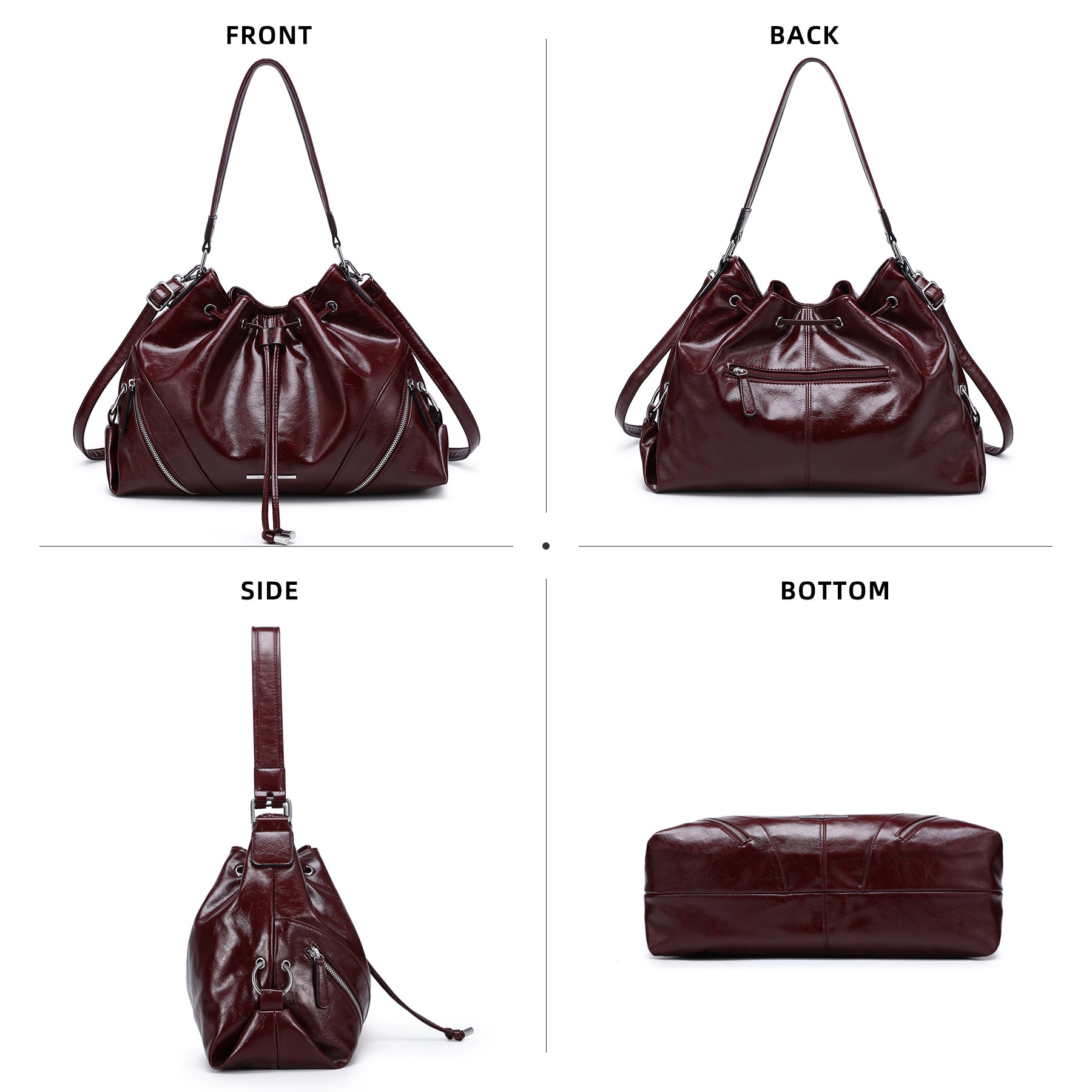 Large Hobo Bag Drawstring Handbag Purses for Women Bucket Tote Bags for Work/Travel/Commute