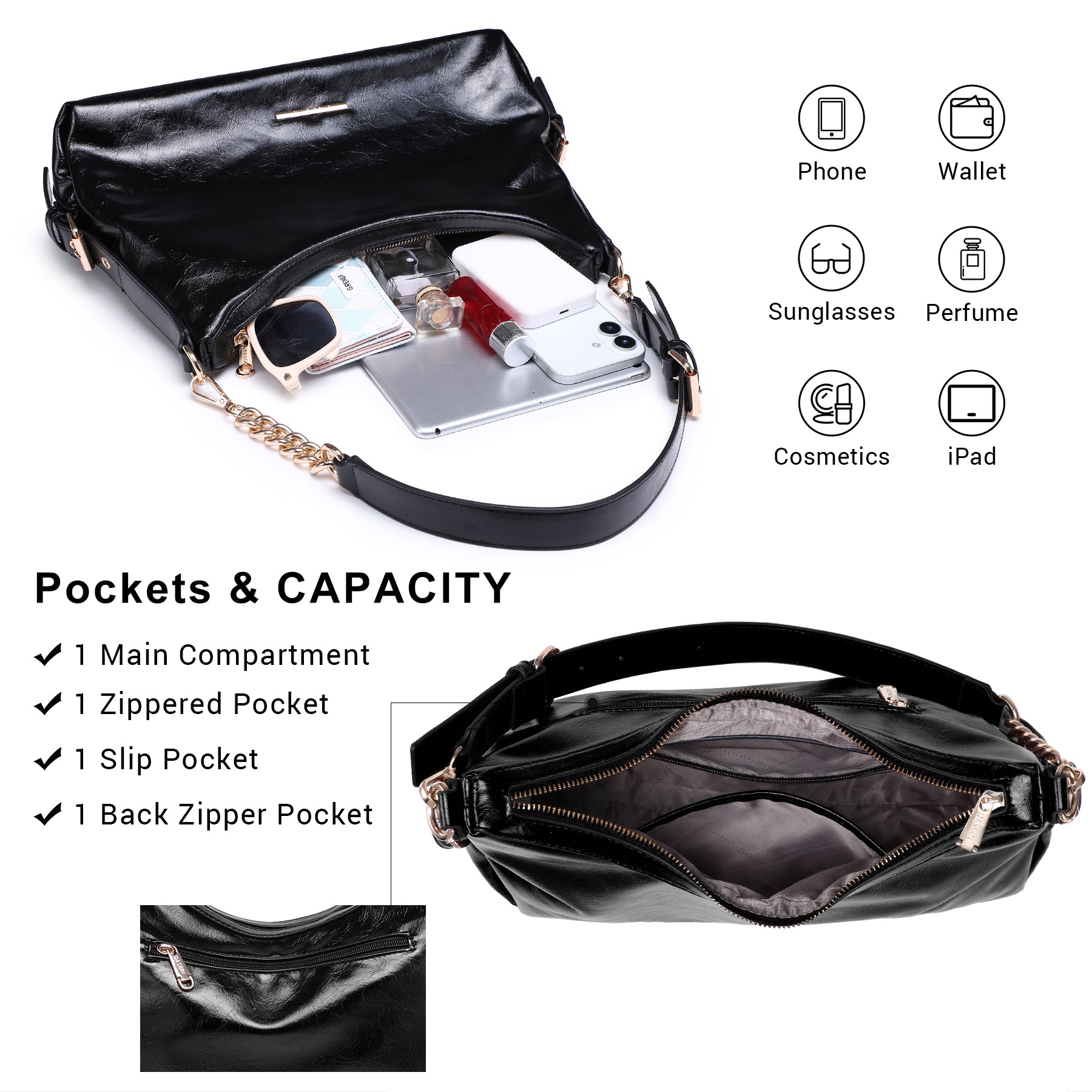 Womens Retro Hobo Bag Trendy Shoulder Purse Multi-Pocket Handbags Tote for Work/Shopping/Travel