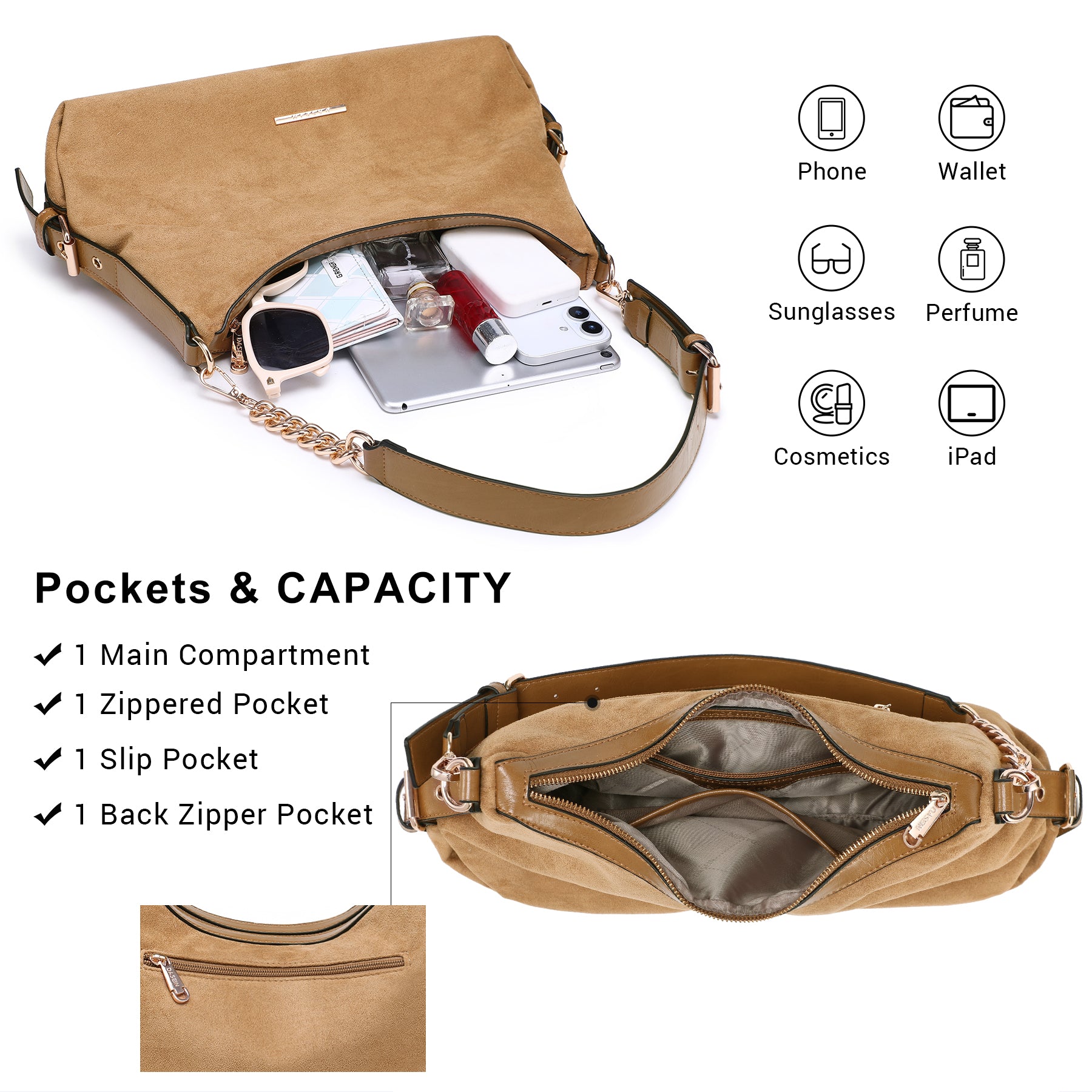 Womens Retro Hobo Bag Trendy Shoulder Purse Multi-Pocket Handbags Tote for Work/Shopping/Travel