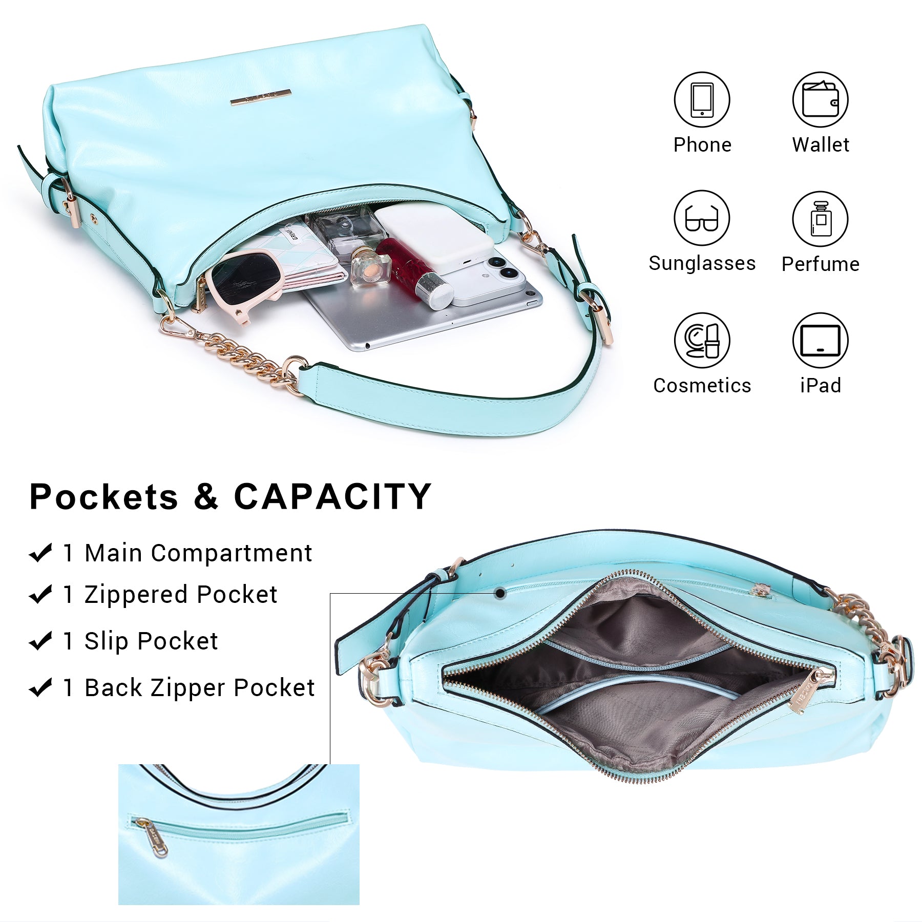 Womens Retro Hobo Bag Trendy Shoulder Purse Multi-Pocket Handbags Tote for Work/Shopping/Travel