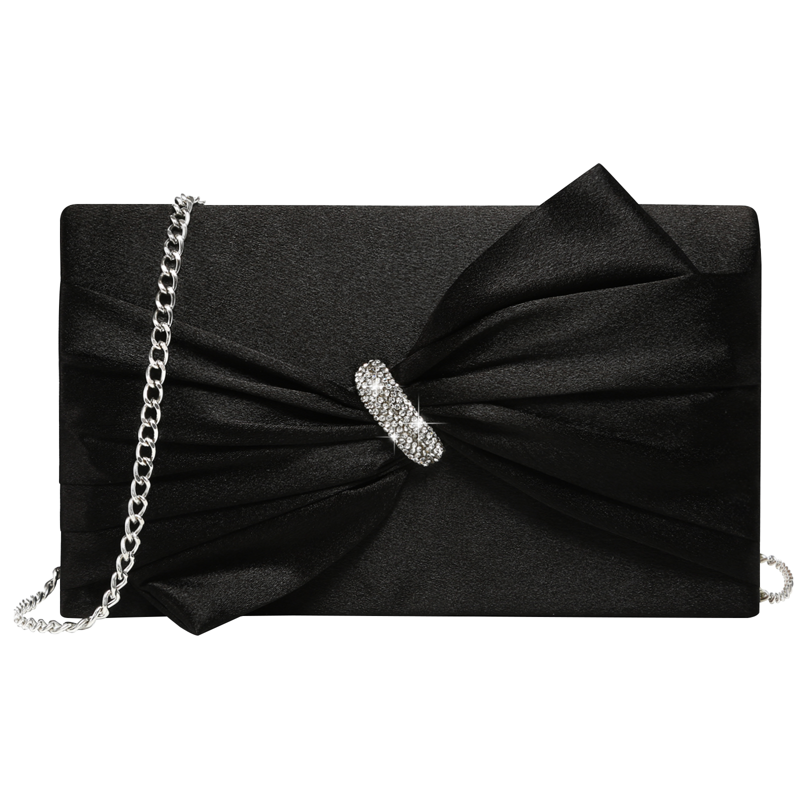 Women Elegant Satin Bow Flap Evening Bag Rhinestone Clutch Purse Handbag Formal/Wedding/Prom/Party