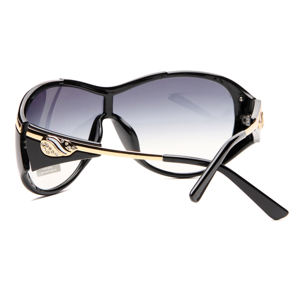 Dasein Glam Shield Classic Fashion Sunglasses with Gold Temple Accent