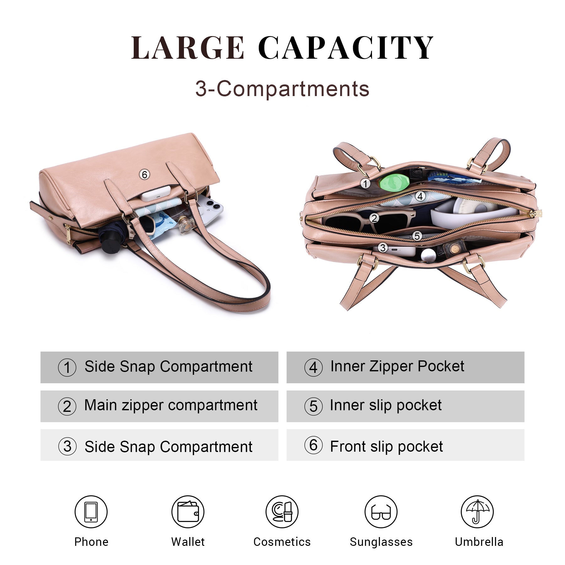 Hobo Bags for Women Soft Vegan Leather Shoulder Handbags Purses with 3 Compartments, Multi Pockets