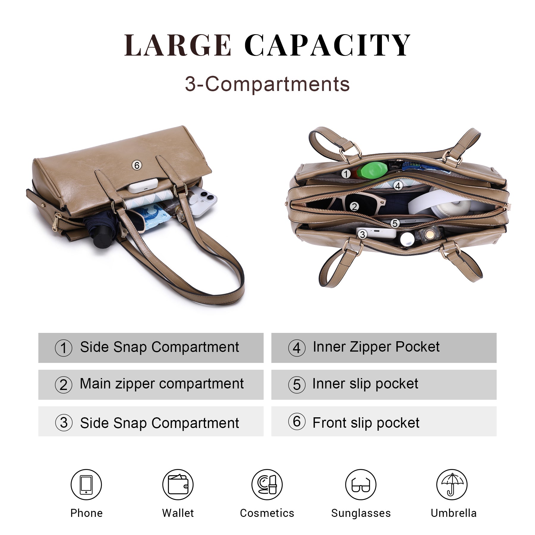 Hobo Bags for Women Soft Vegan Leather Shoulder Handbags Purses with 3 Compartments, Multi Pockets