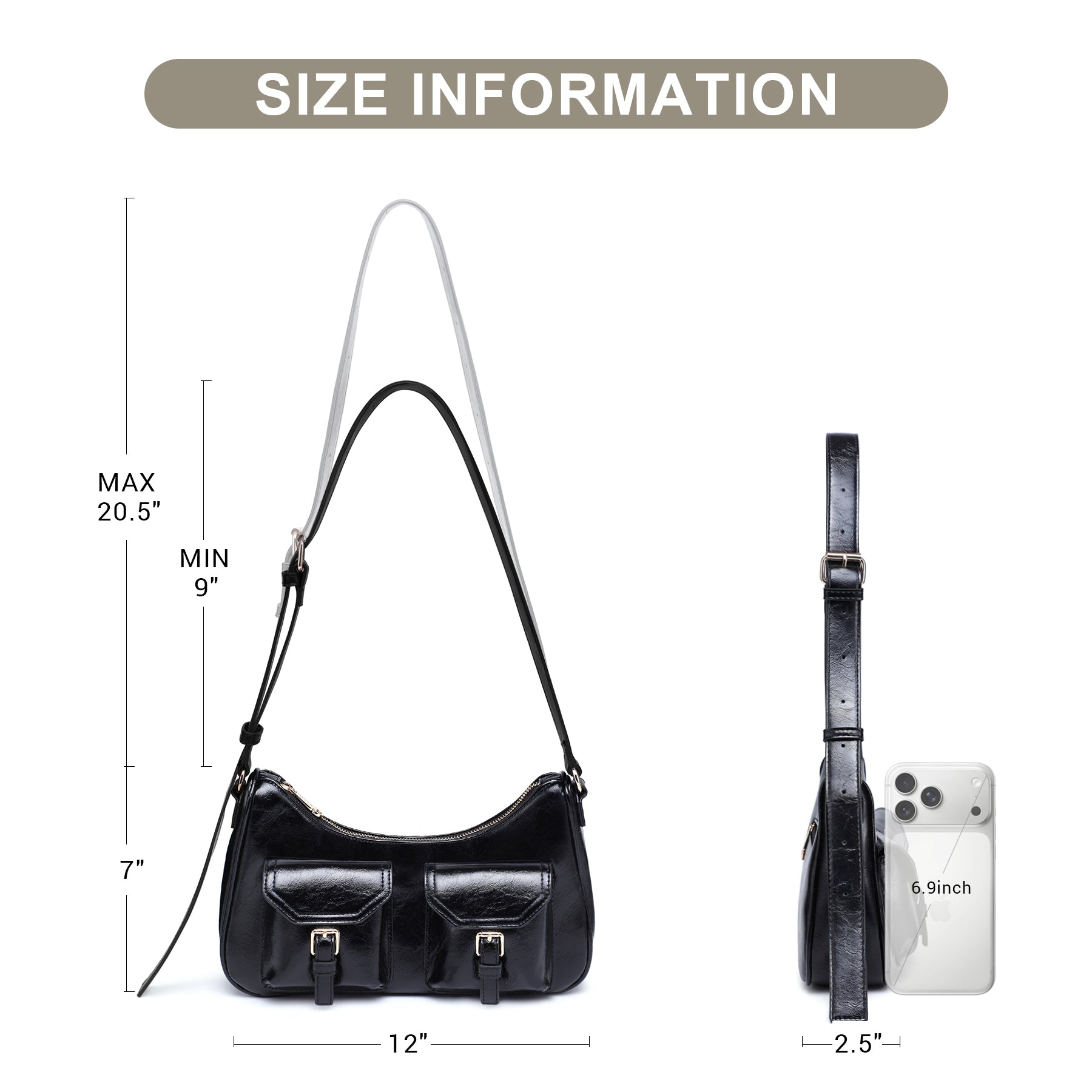 Retro Shoulder Purse for Women Faux Oiled Leather Hobo Bag Y2K Handbag with Buckle Pockets