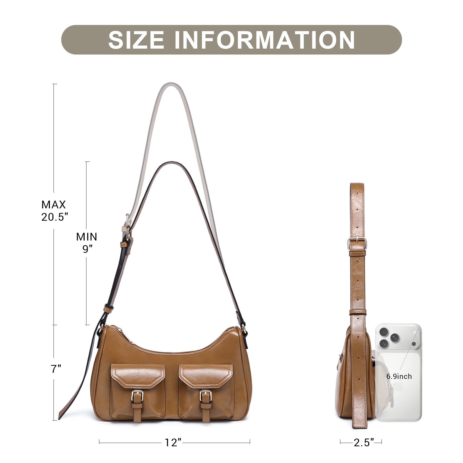 Retro Shoulder Purse for Women Faux Oiled Leather Hobo Bag Y2K Handbag with Buckle Pockets