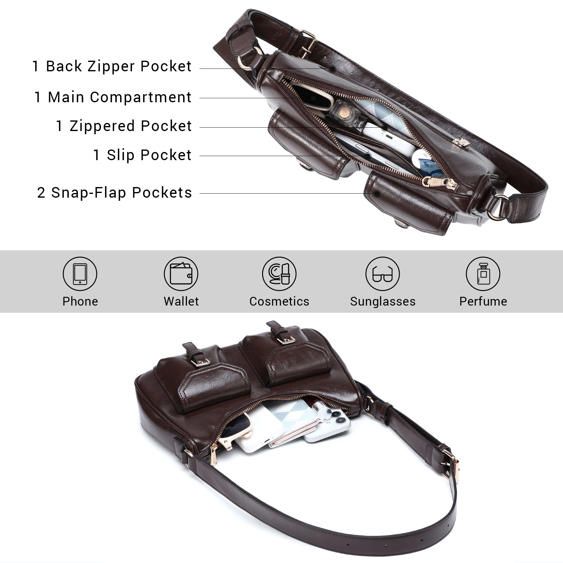 Retro Shoulder Purse for Women Faux Oiled Leather Hobo Bag Y2K Handbag with Buckle Pockets