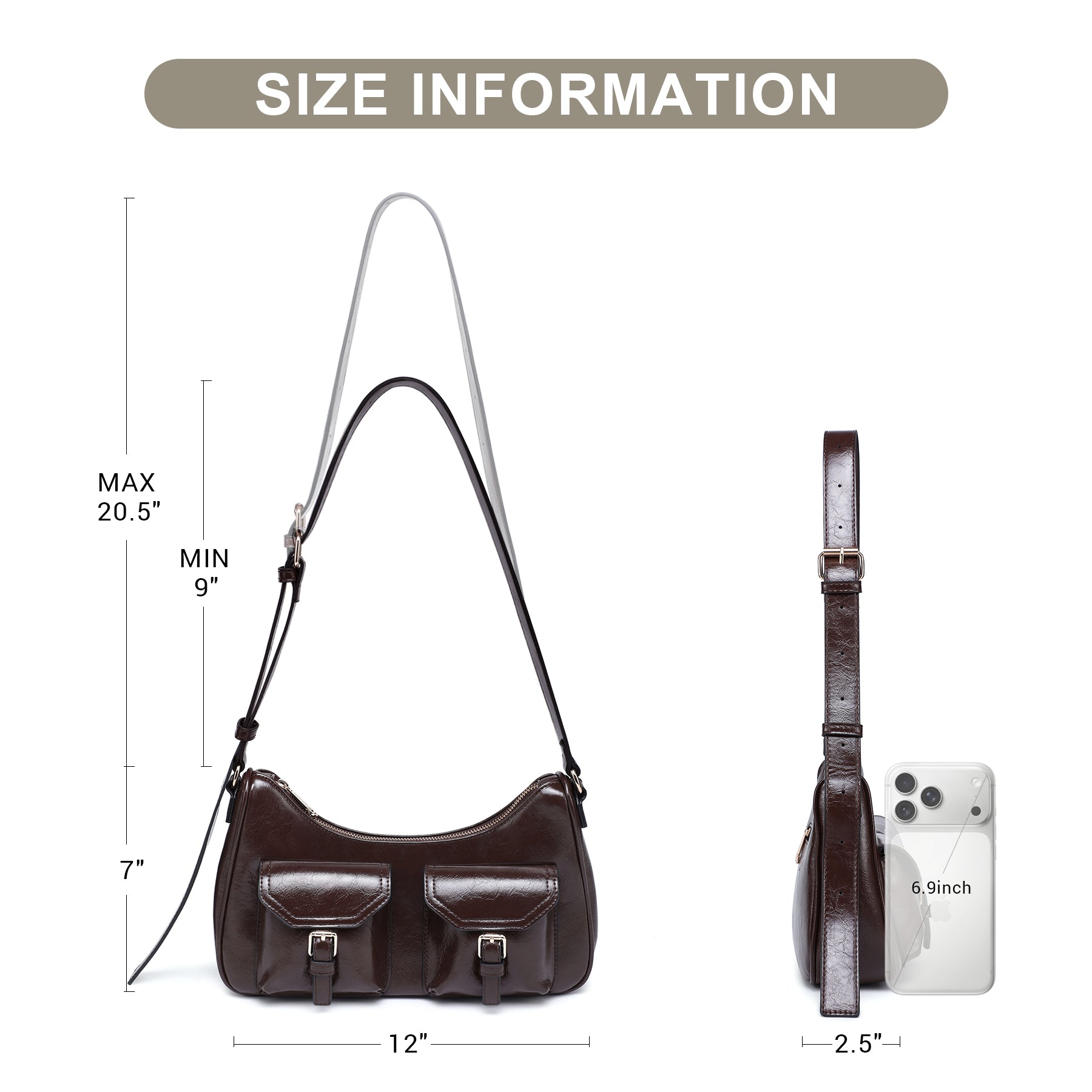 Retro Shoulder Purse for Women Faux Oiled Leather Hobo Bag Y2K Handbag with Buckle Pockets
