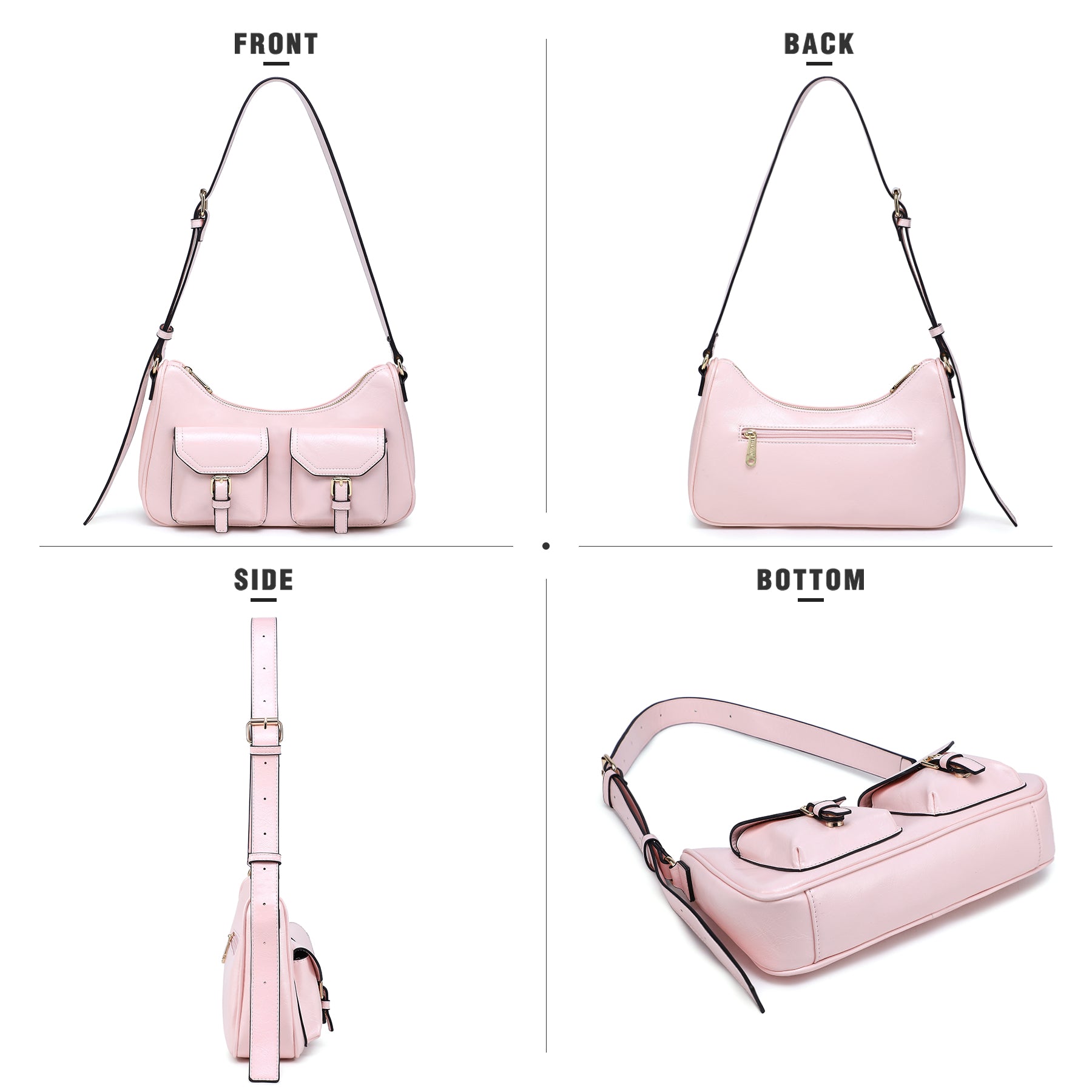 Retro Shoulder Purse for Women Faux Oiled Leather Hobo Bag Y2K Handbag with Buckle Pockets