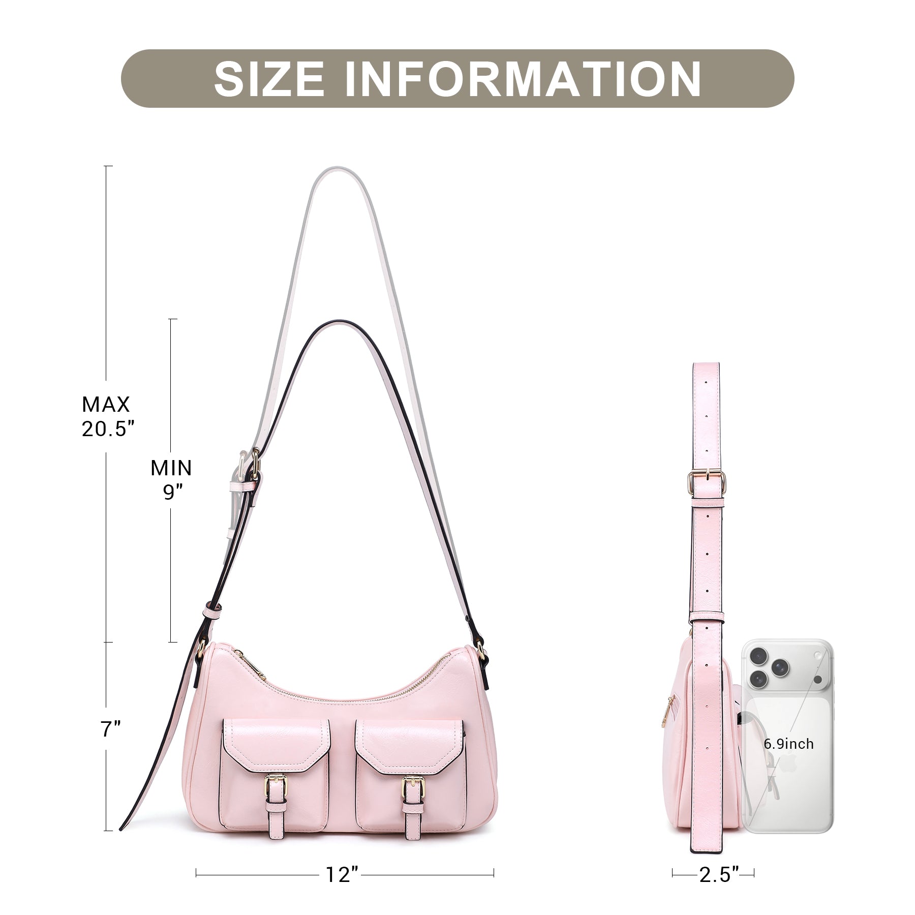 Retro Shoulder Purse for Women Faux Oiled Leather Hobo Bag Y2K Handbag with Buckle Pockets