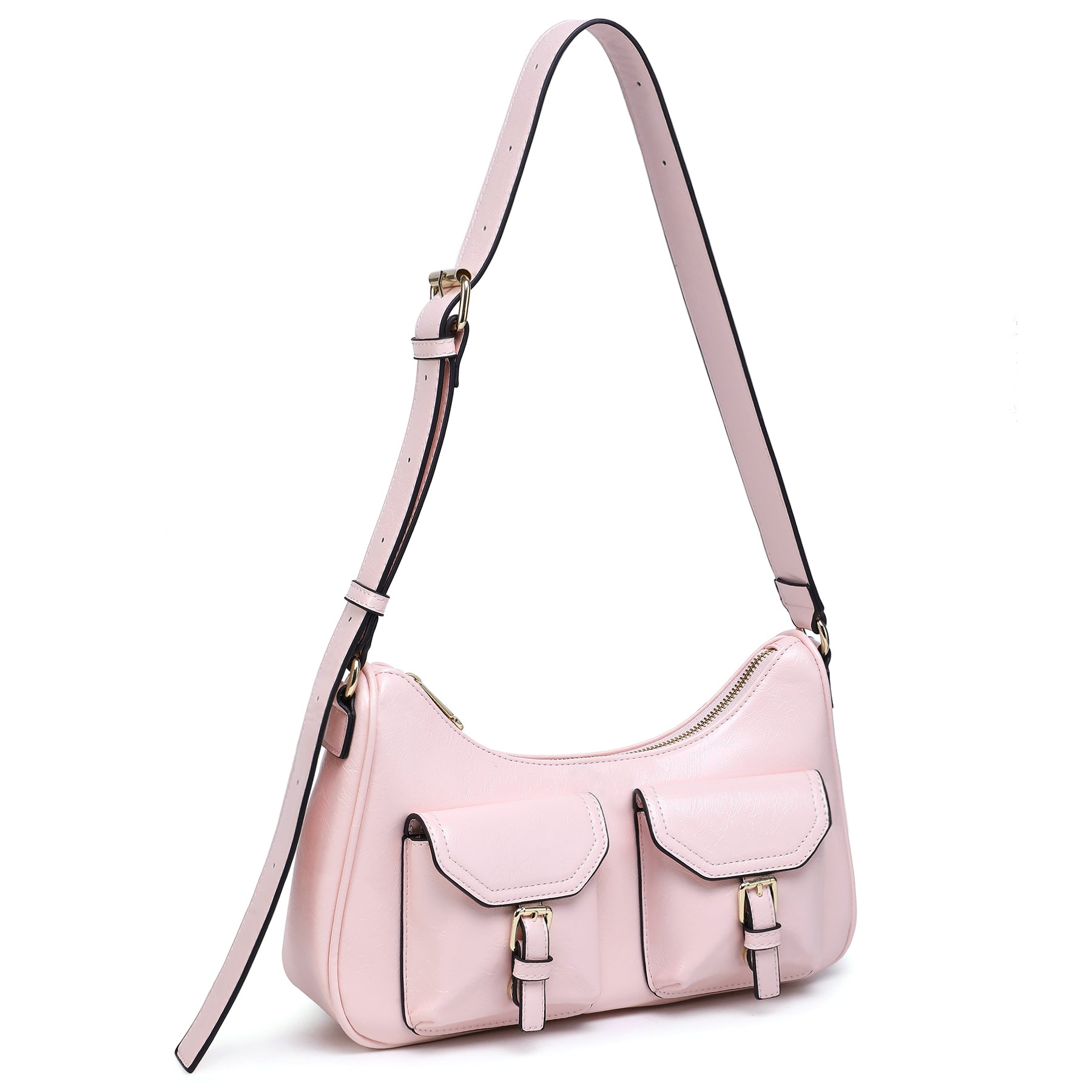 Retro Shoulder Purse for Women Faux Oiled Leather Hobo Bag Y2K Handbag with Buckle Pockets