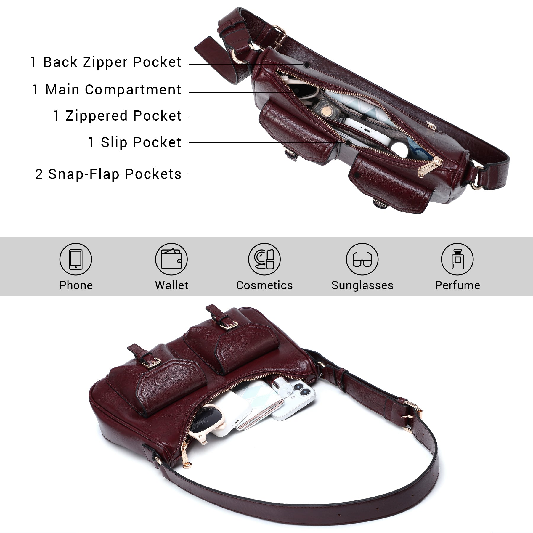 Retro Shoulder Purse for Women Faux Oiled Leather Hobo Bag Y2K Handbag with Buckle Pockets