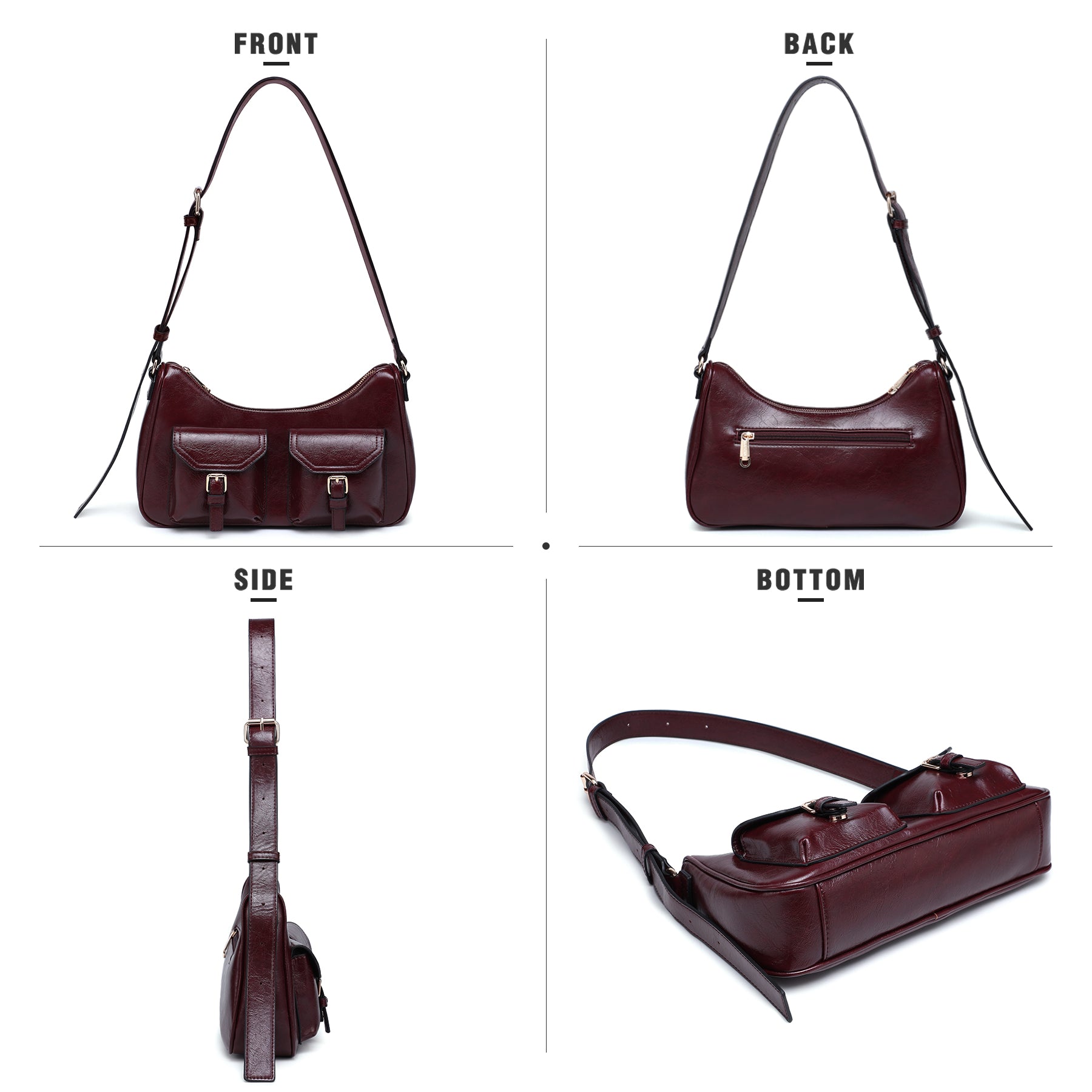Retro Shoulder Purse for Women Faux Oiled Leather Hobo Bag Y2K Handbag with Buckle Pockets