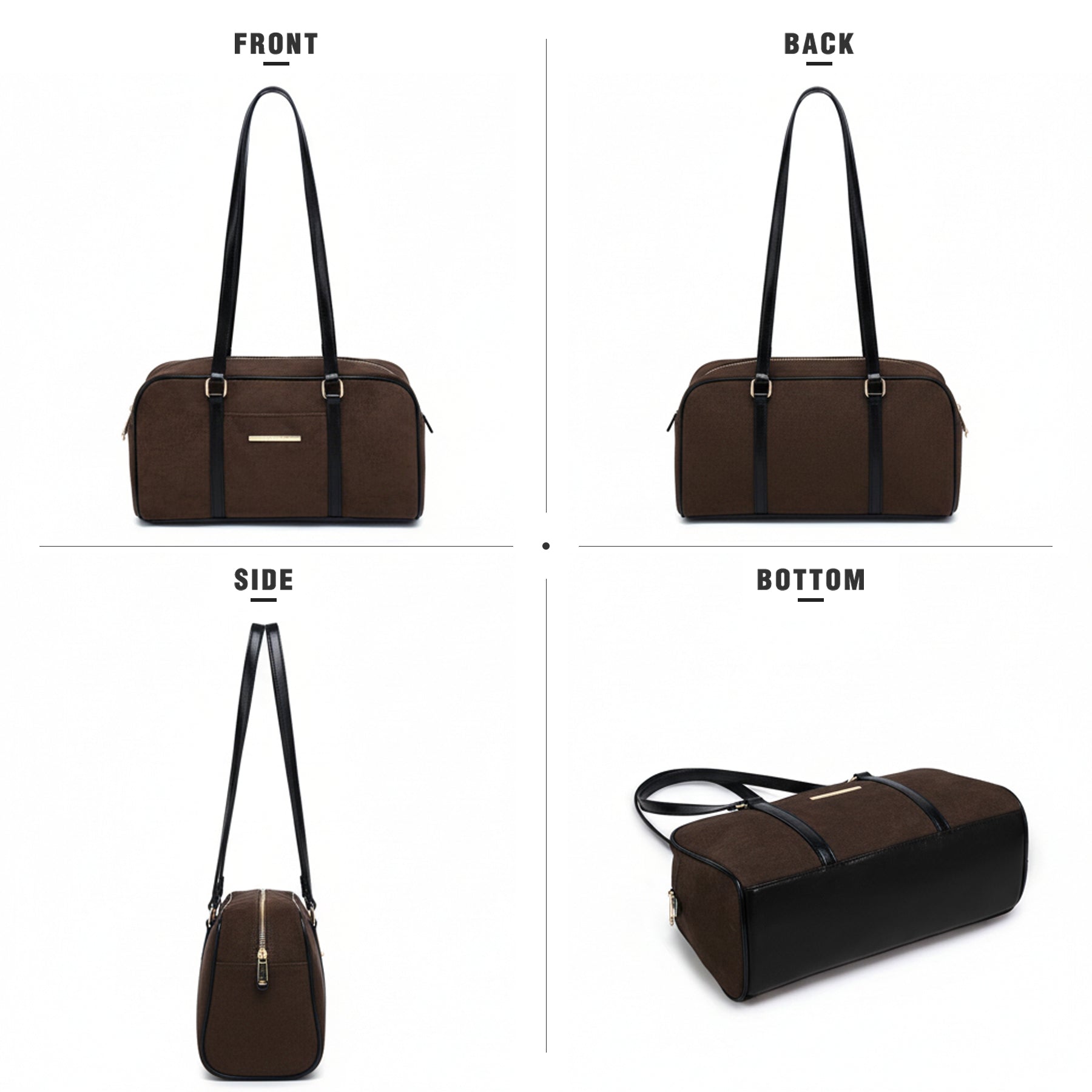 Faux Suede Shoulder Purses Retro Hobo Handbag Boston Style Bag East West Satchel