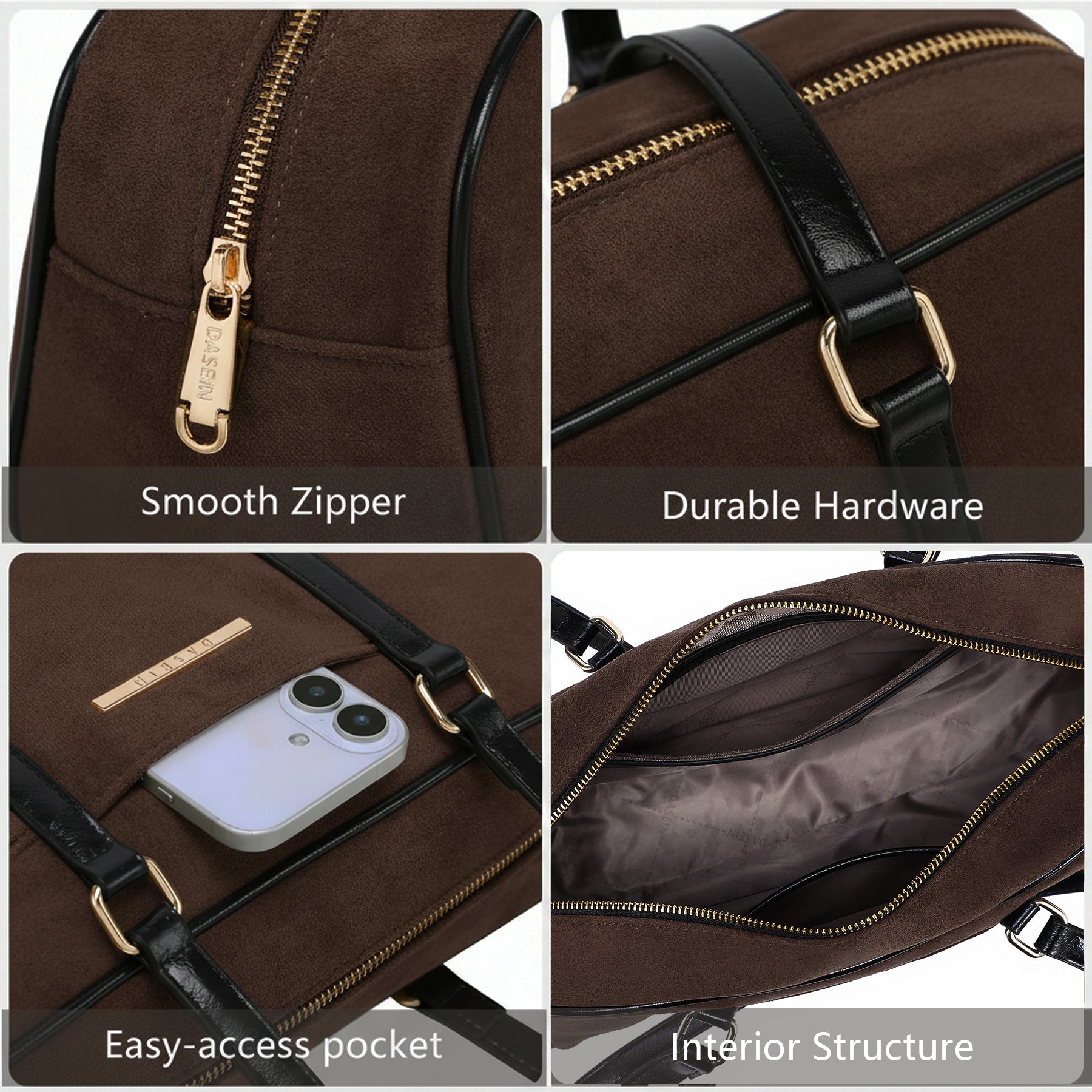 Faux Suede Shoulder Purses Retro Hobo Handbag Boston Style Bag East West Satchel