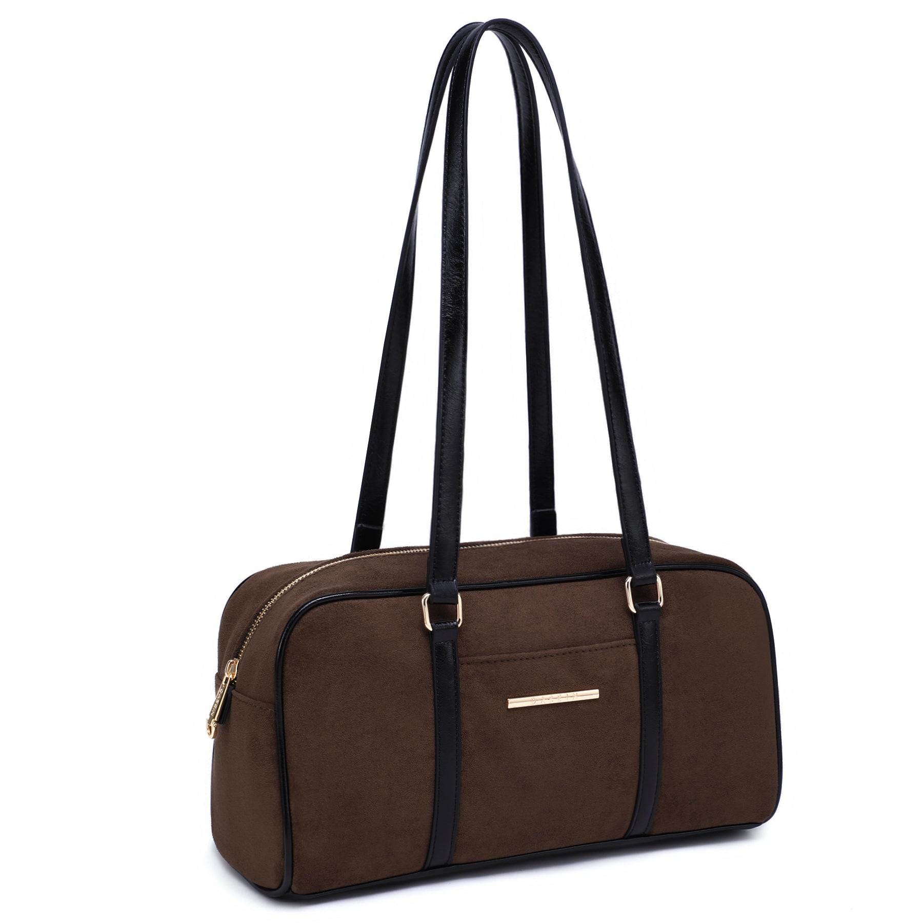 Faux Suede Shoulder Purses Retro Hobo Handbag Boston Style Bag East West Satchel