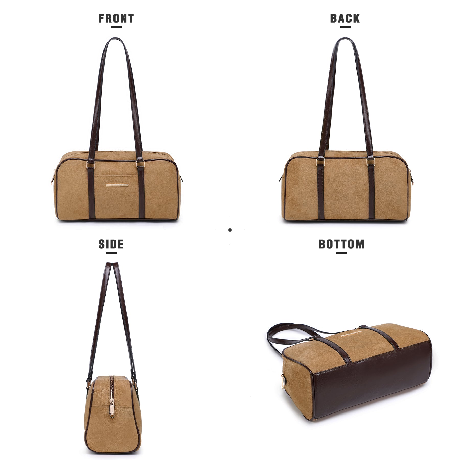 Faux Suede Shoulder Purses Retro Hobo Handbag Boston Style Bag East West Satchel