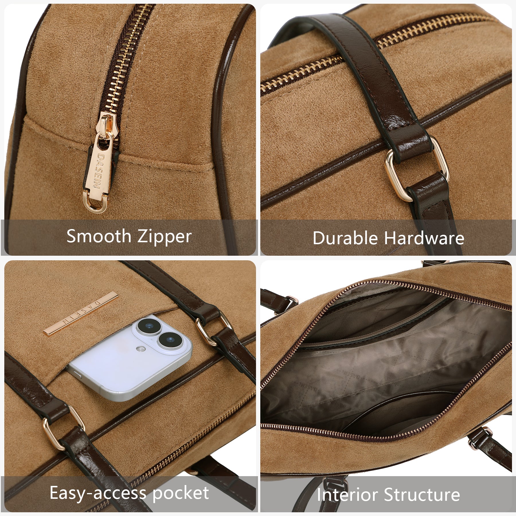 Faux Suede Shoulder Purses Retro Hobo Handbag Boston Style Bag East West Satchel