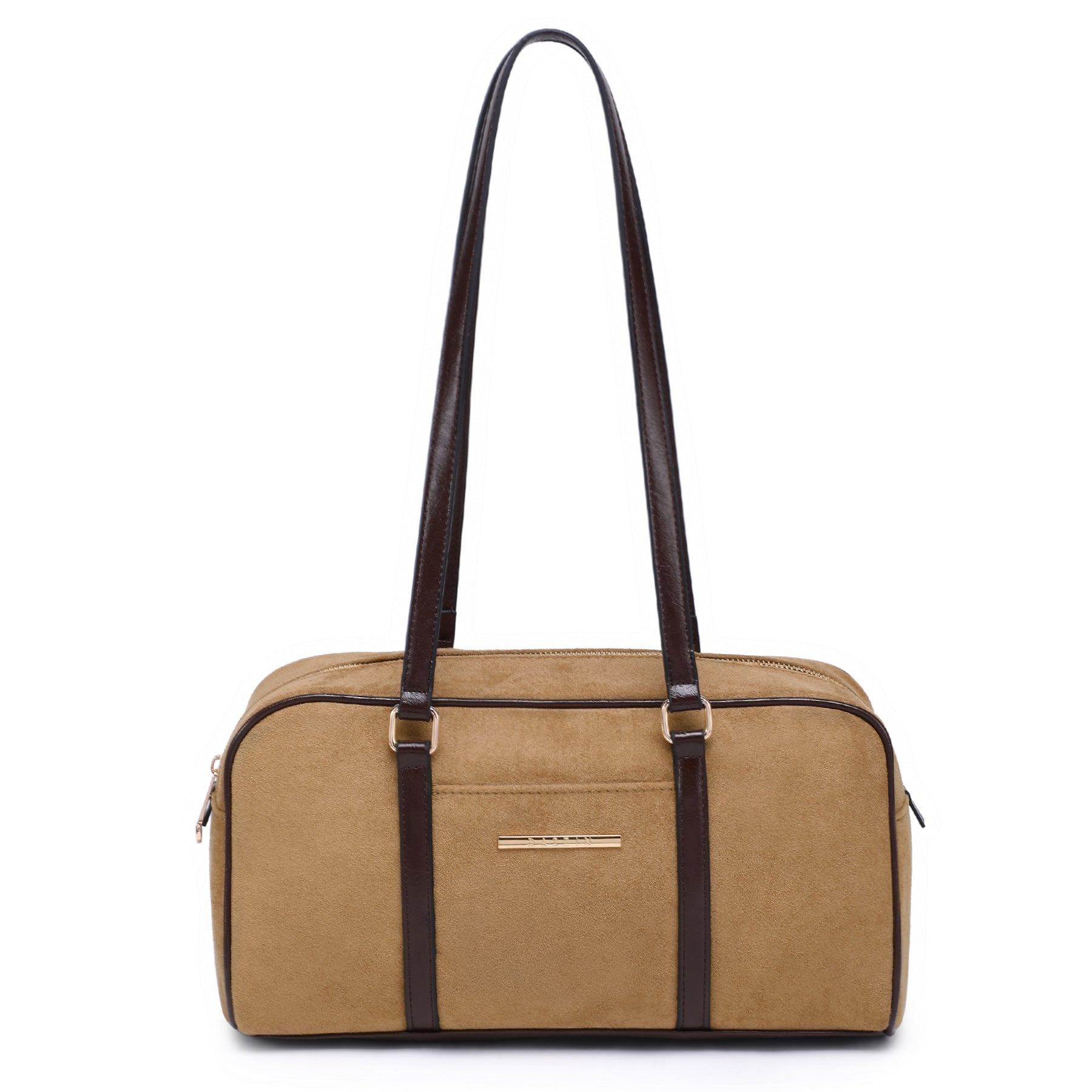 Faux Suede Shoulder Purses Retro Hobo Handbag Boston Style Bag East West Satchel